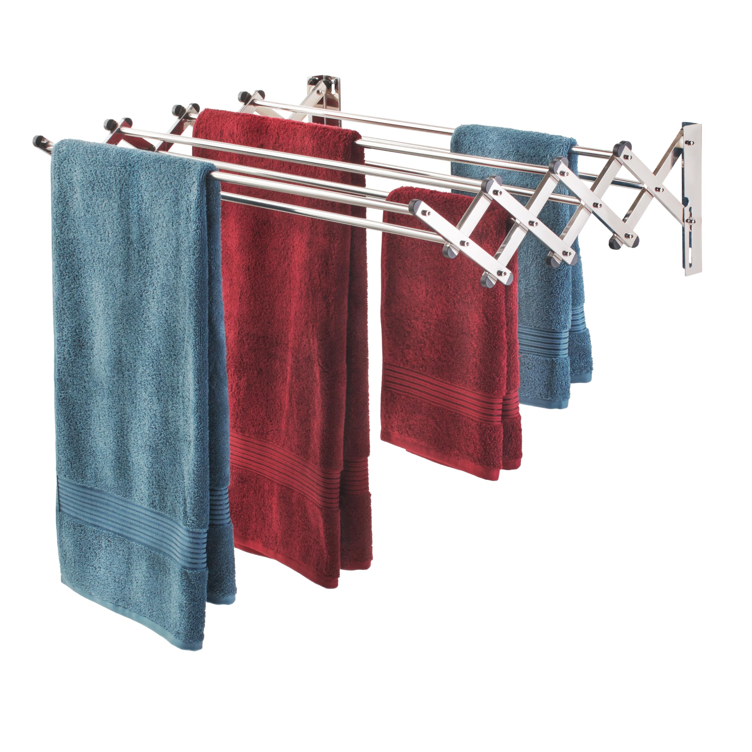 Smartsome | Wall Mounted | Clothes Drying Rack | 34" Wide | 22.5 Linear Feet Capacity | 8 Smooth Round Stainless Steel Rods | 60 lb Capacity | Fully Assembled | Compact Sturdy Space-Saving Design