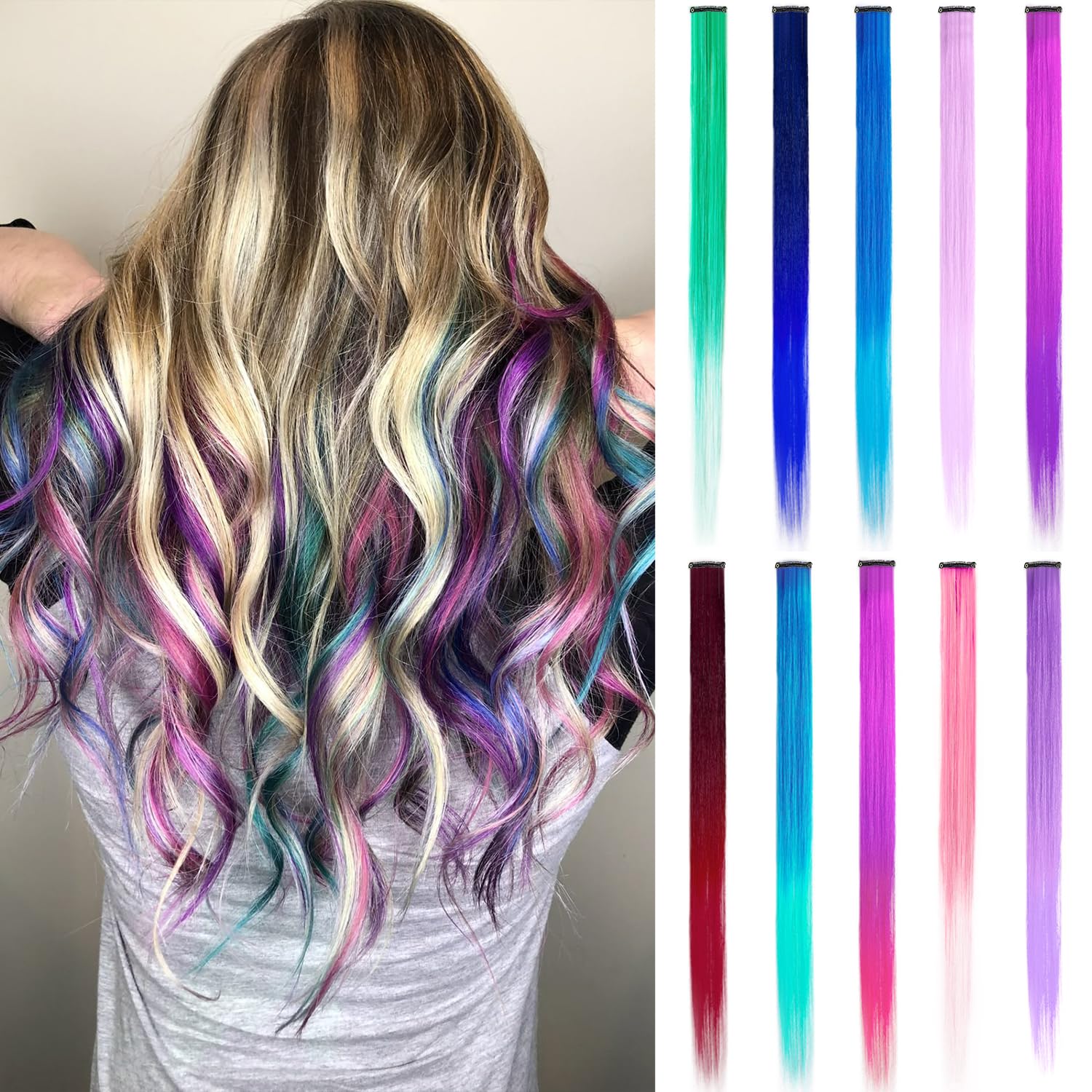 10 Pcs Coloured Hair Extensions