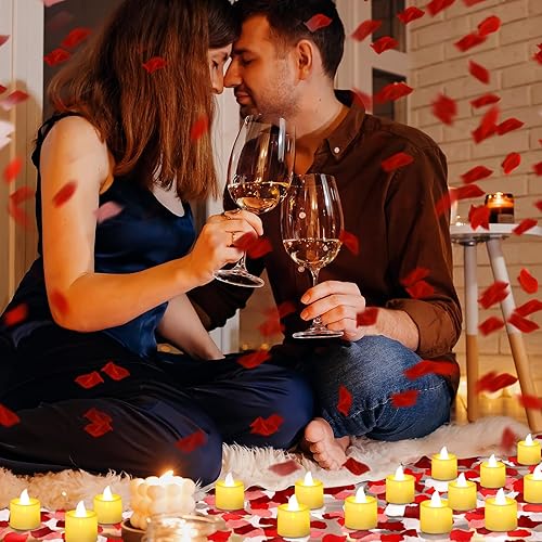 Miniatura 3 de 6000 pétalos de rosa artificiales con 72 velas LED sin llama, decoraciones románticas, velas falsas, decoraciones de feliz aniversario para noche