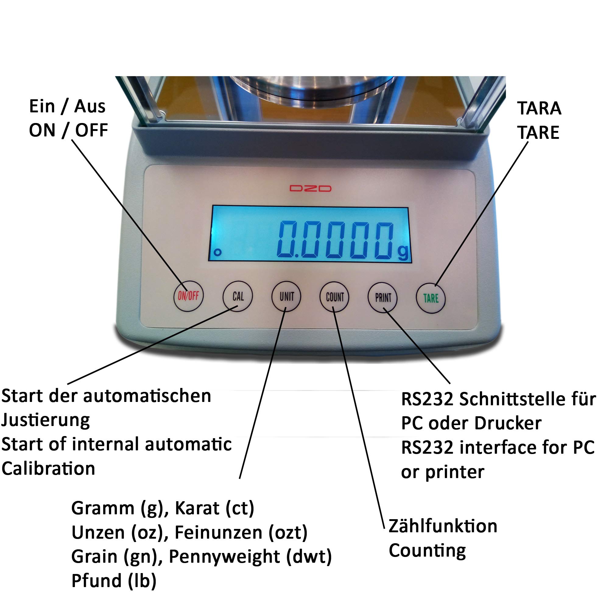 DZD DJ-BF 0,0001g Analysewaagen mit automatischer Justierung, Modelle von max. 100g bis 300g (DJ224BF (220g/,0001g))