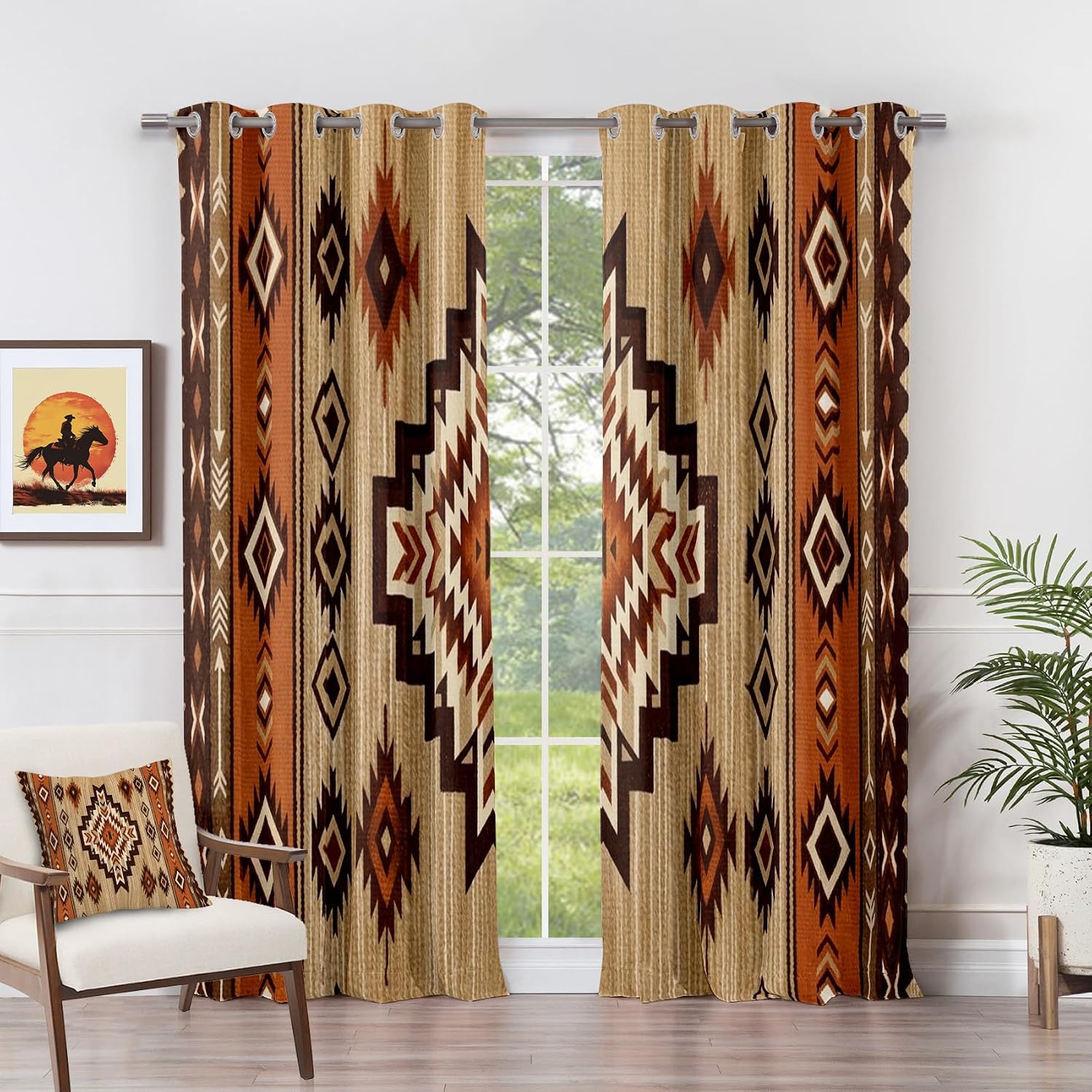 Aztec Curtains 63 Inch Length - Southwestern Native American Navajo Patterned Blackout Curtains for Living Room Bedroom, Room Darkening Grommet Drapes Window Treatments, 2 Panel Set