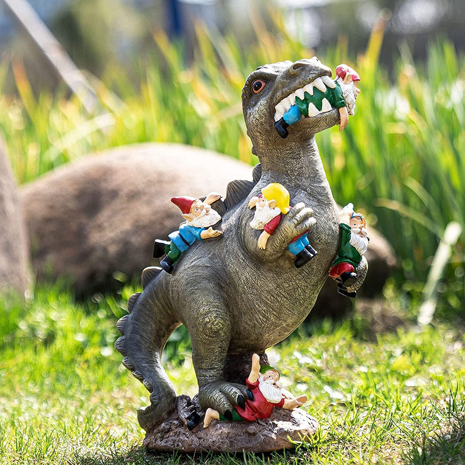 Ozdoby do ogrodu dinozaury na zewnątrz, rzeźba z żywicy 24 cm x 14 cm x 10 cm do dekoracji podwórka, urodzinowy prezent dla kobiet i mężczyzn (L)