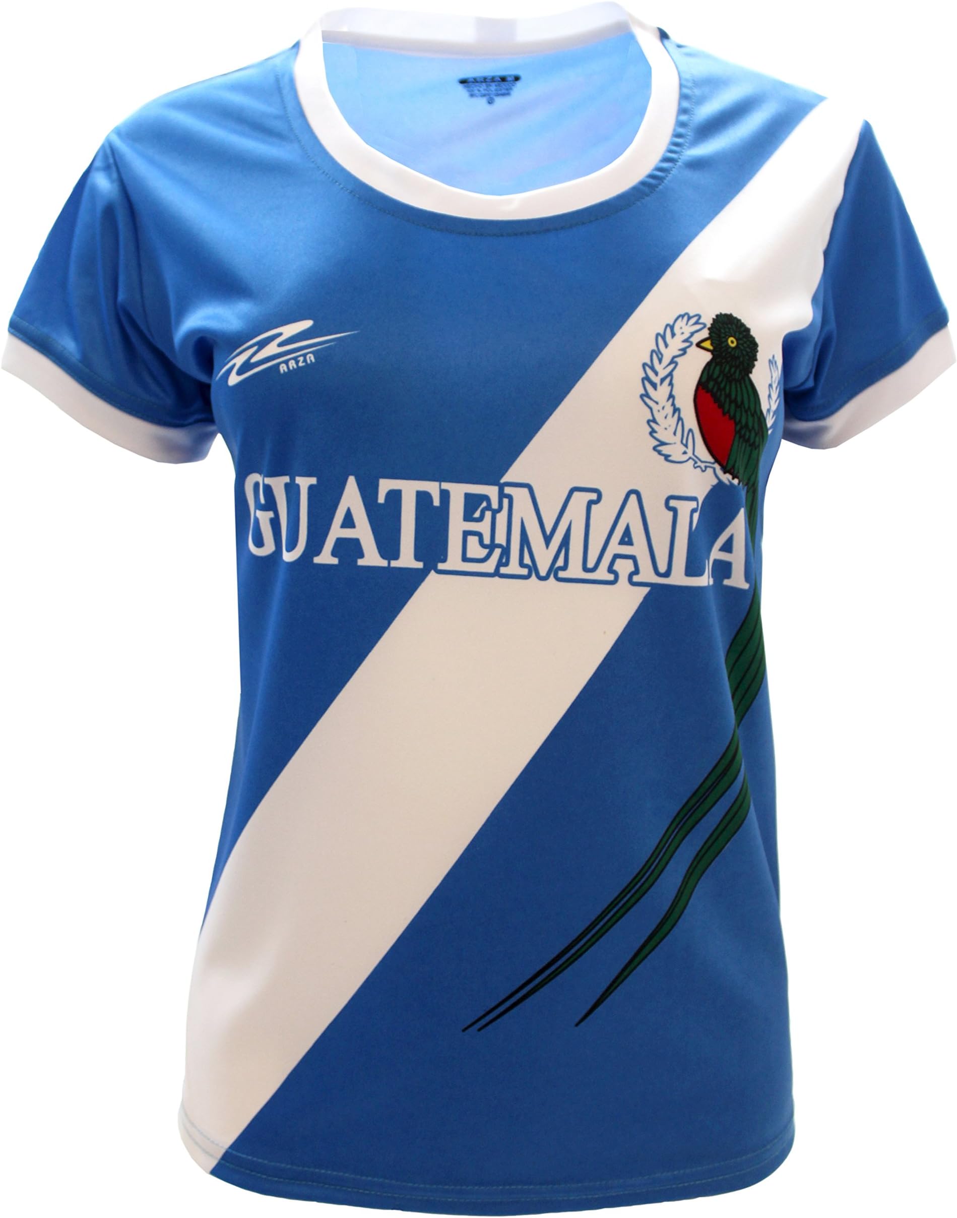 ARZA Womenโs Guatemala Fan Soccer Jersey โ Slim Fit Short Sleeve Shirt (White/Blue/Pink)