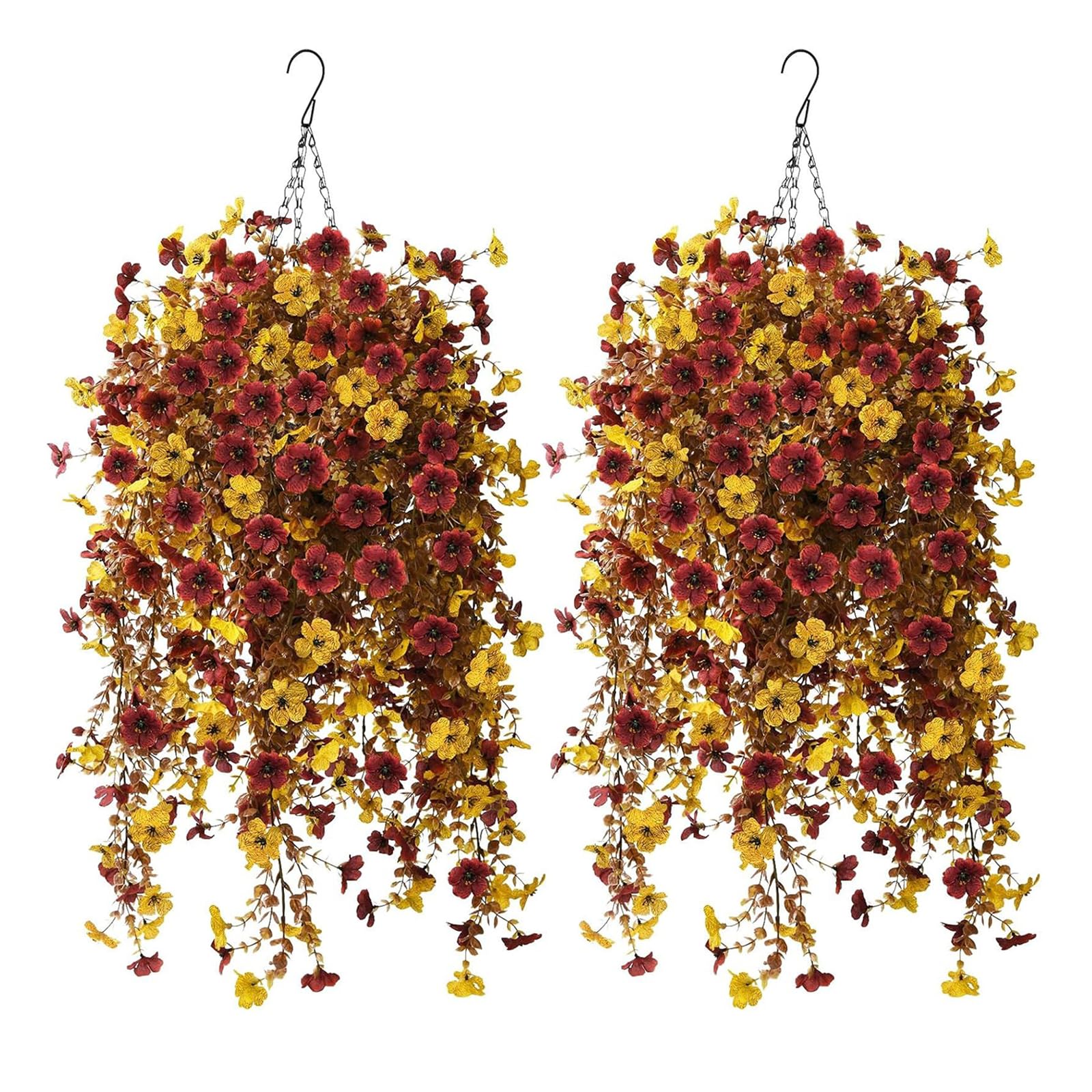 Kouamor B*2 70Cm Autumn Hanging Basket, Artificial Hanging Baskets, Autumn Hanging Flowers Artificial, Realistic & Widely Uses Artificial Flower For Outdoor Fall Home Garden Patio (B*2)