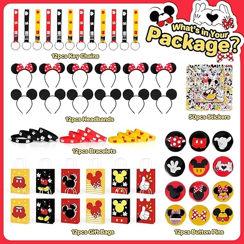 Miniatura 3 de Suministros de recuerdos de fiesta de cumpleaños de ratón regalos de decoración de fiesta de niños de dibujos animados incluyen 12 diademas, 12