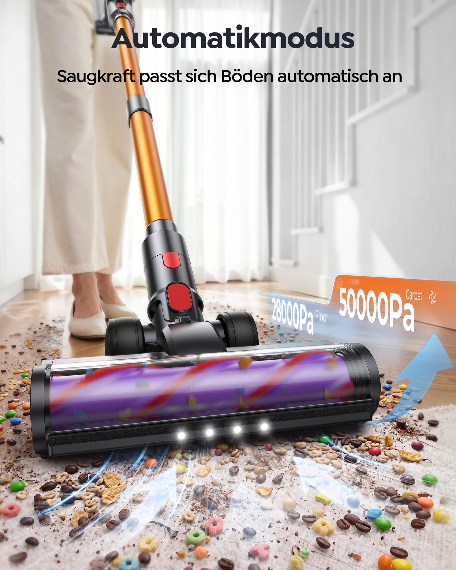 Fieety Akku Staubsauger Kabellos 55KPa/650W/80Min, 1,8L Akkustaubsauger mit Automatikmodus, 1,5M Schlauch, Duftfunktion, Anti-Tangle-Bürste, für Tierhaare, Teppiche, Hartböden, Auto