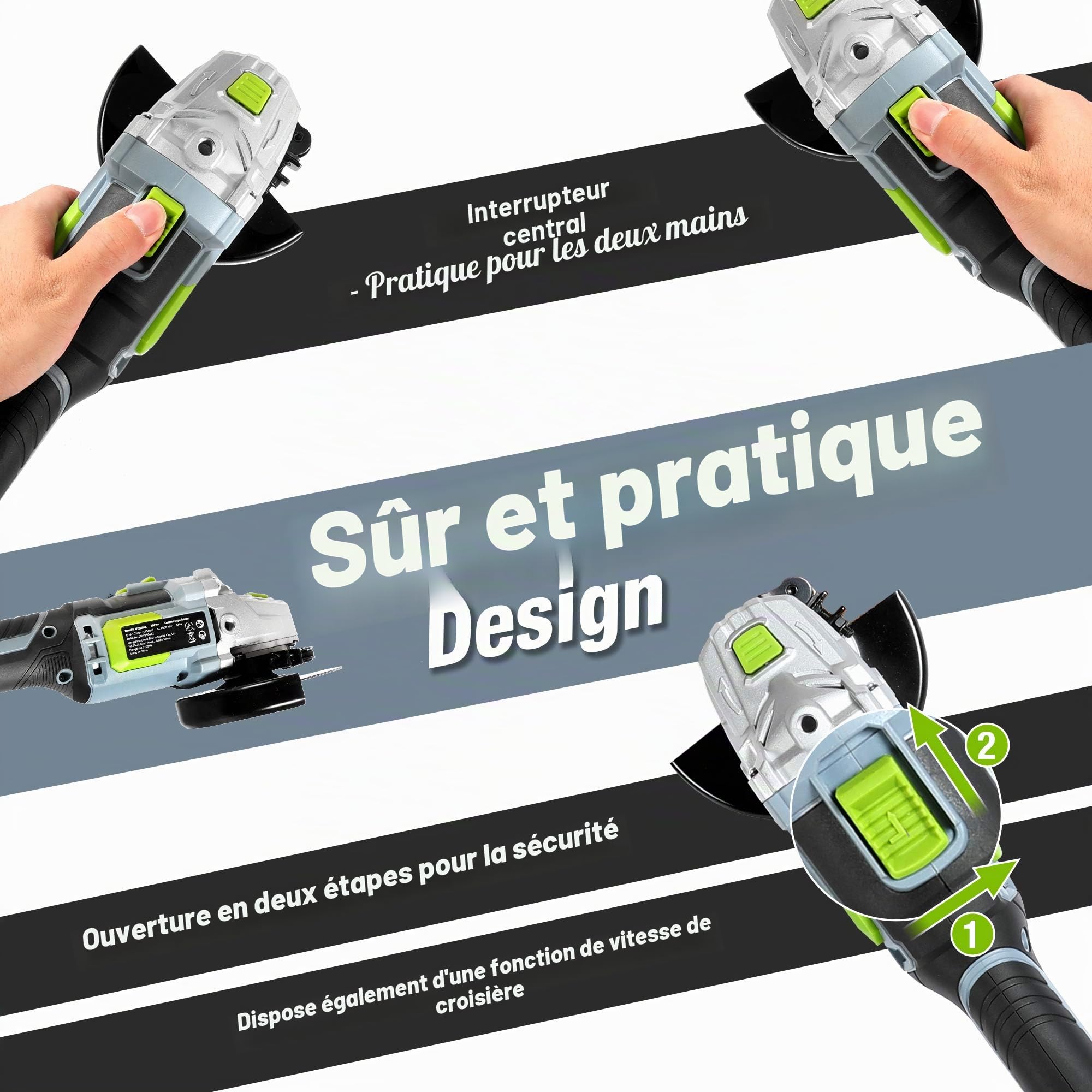 WORKPRO Meuleuse d'Angle Sans Fil 20 V Ø125 mm avec Batterie 4,0 Ah | avec 5 Disques à Tronçonner, 2 Capots de Protection et Poignée Auxiliaire, pour Coupe et Meulage