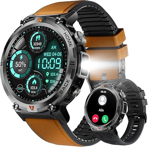 Reloj inteligente militar para hombre con linterna LED, 1.45 pulgadas HD táctico resistente al aire libre (recepción de llamadasmarcación), reloj disponible en Yaxa Colombia