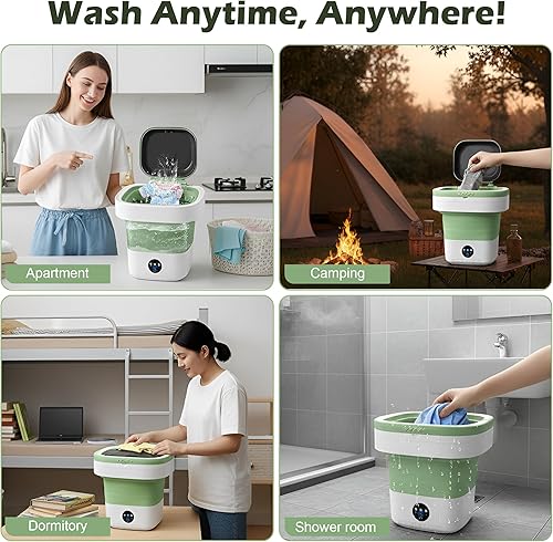 Miniatura 8 de Lavadora portátil de 16 litros con cesta giratoria, 3 modos de lavado, temporizador de limpieza profunda, lavadora compacta plegable, mini lavadora,