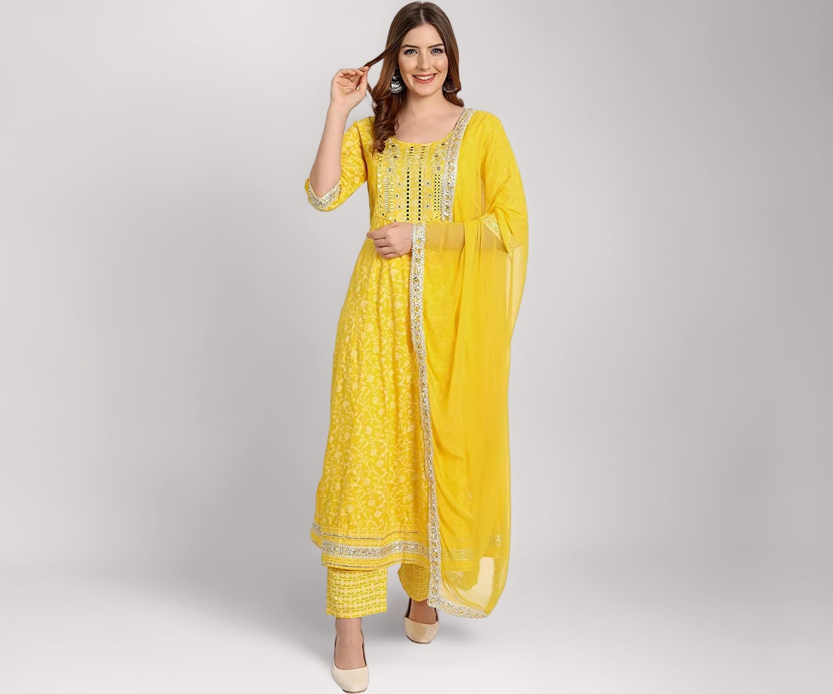 Women Rayon Anarkali Embroidered Printed Kurta Pant and Dupatta Set