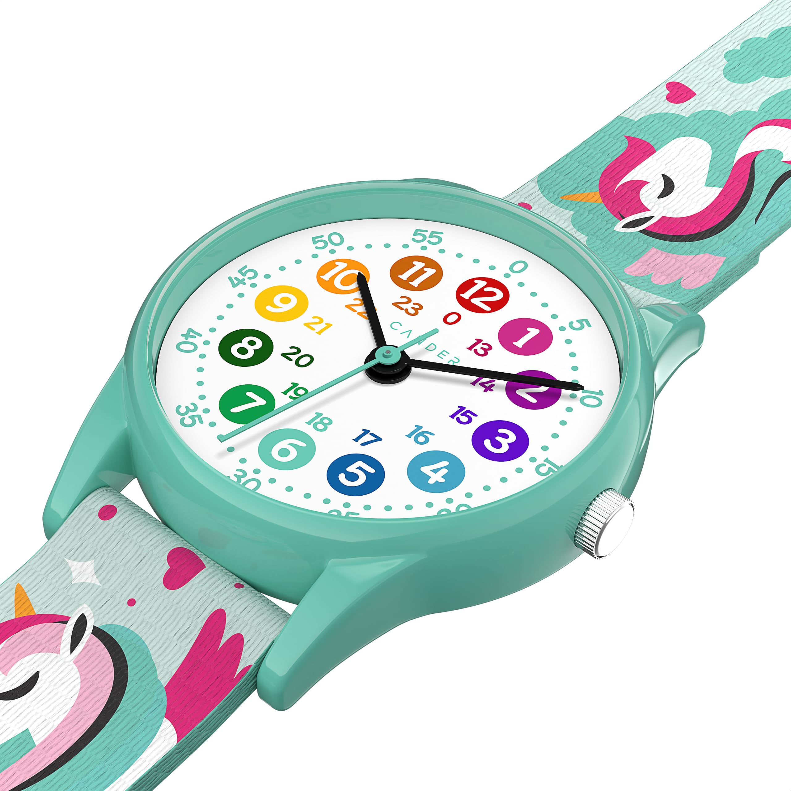 Cander Berlin MNA 1530 E Montre pour enfant, filles, motif licorne, pour l’apprentissage, turquoise, étanche, Turquoise