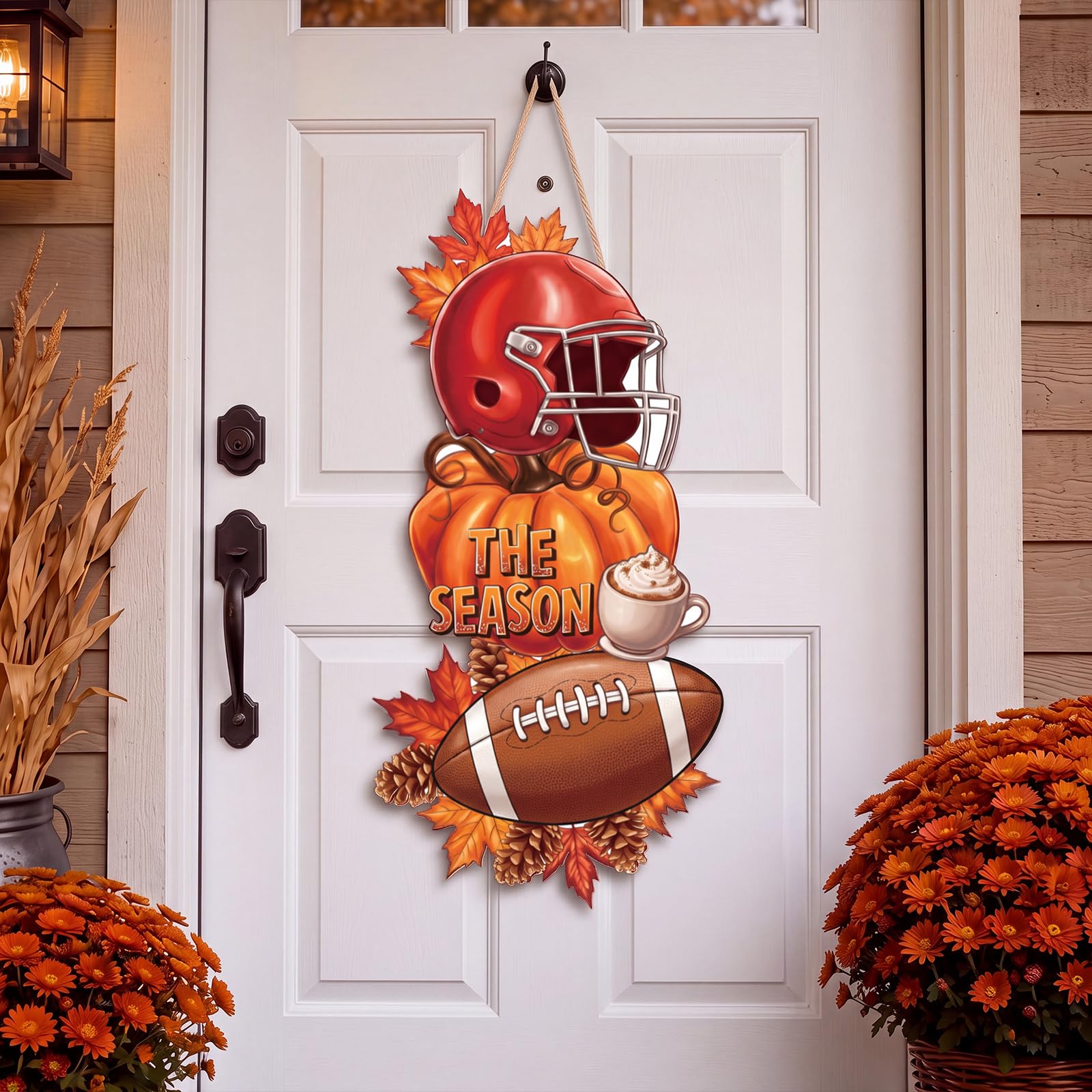 Rattanview Large Autumn Football Door Hanger Rustic Welcome Decor