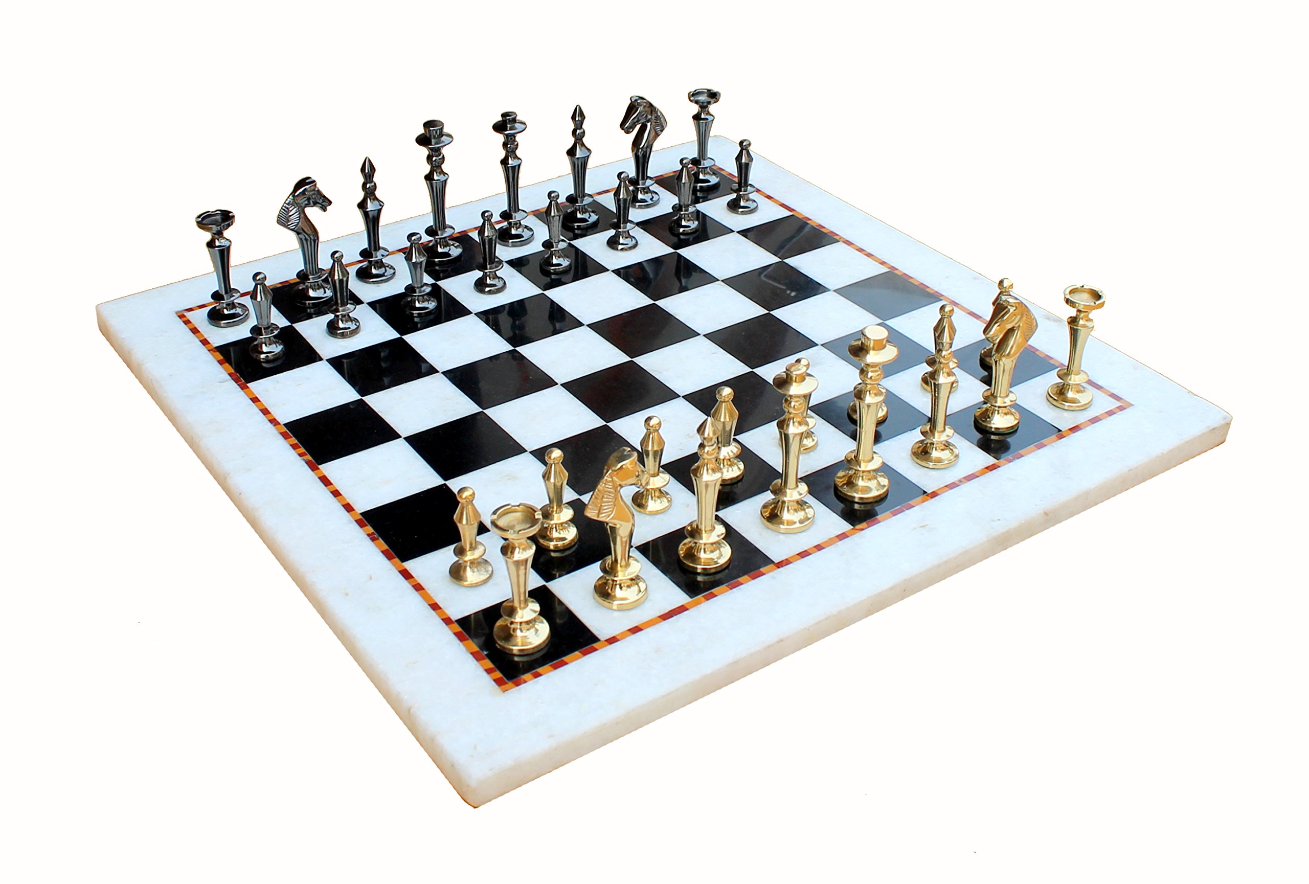 StonKraft Marmor-Schachbrett-Set zum Sammeln + Messing-Schachfiguren, 38,1 cm, für 2 Spieler, ab 12 Jahren