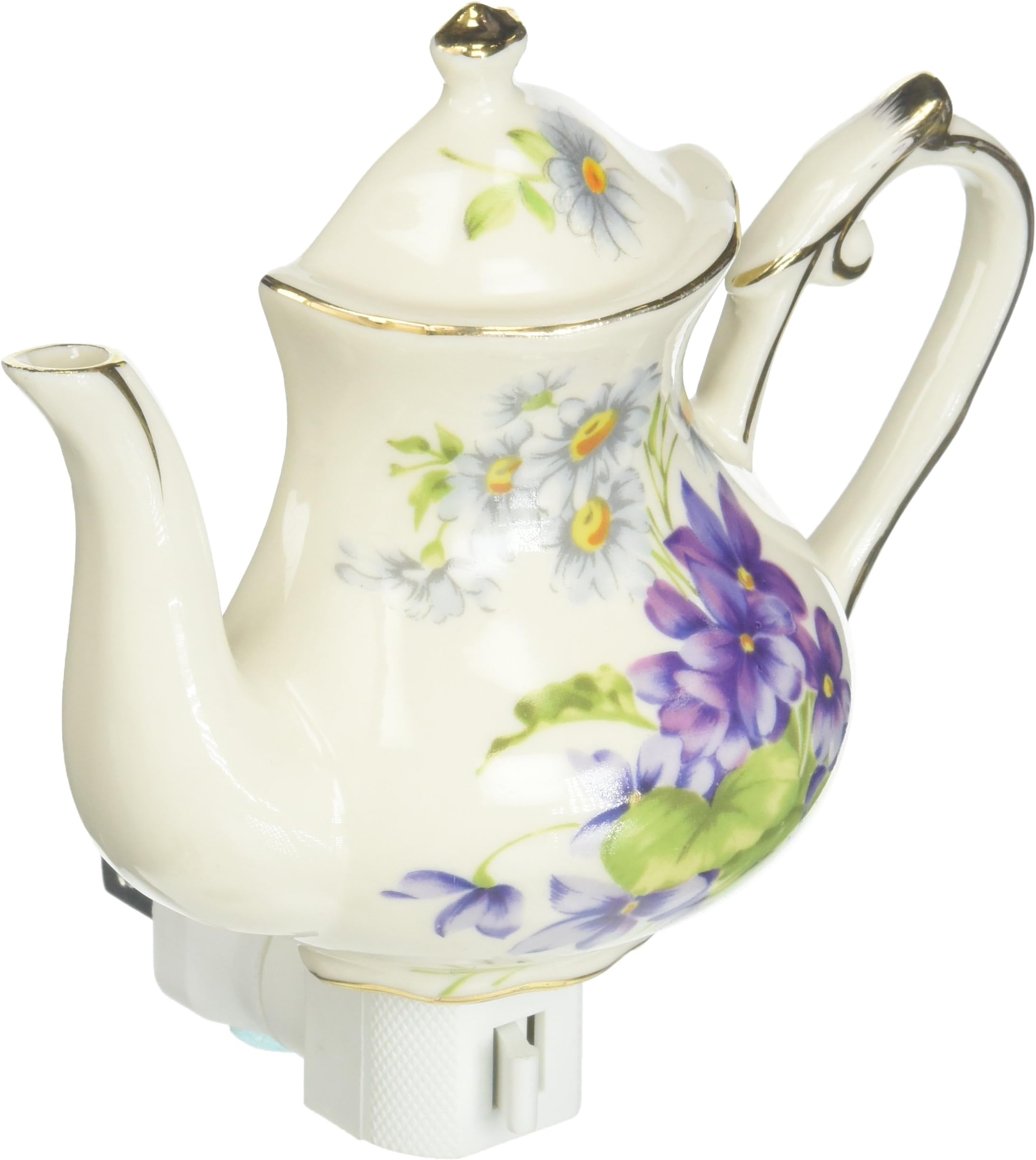 Tea Pot Night Light in Fine Porcelain "Wild Violets"