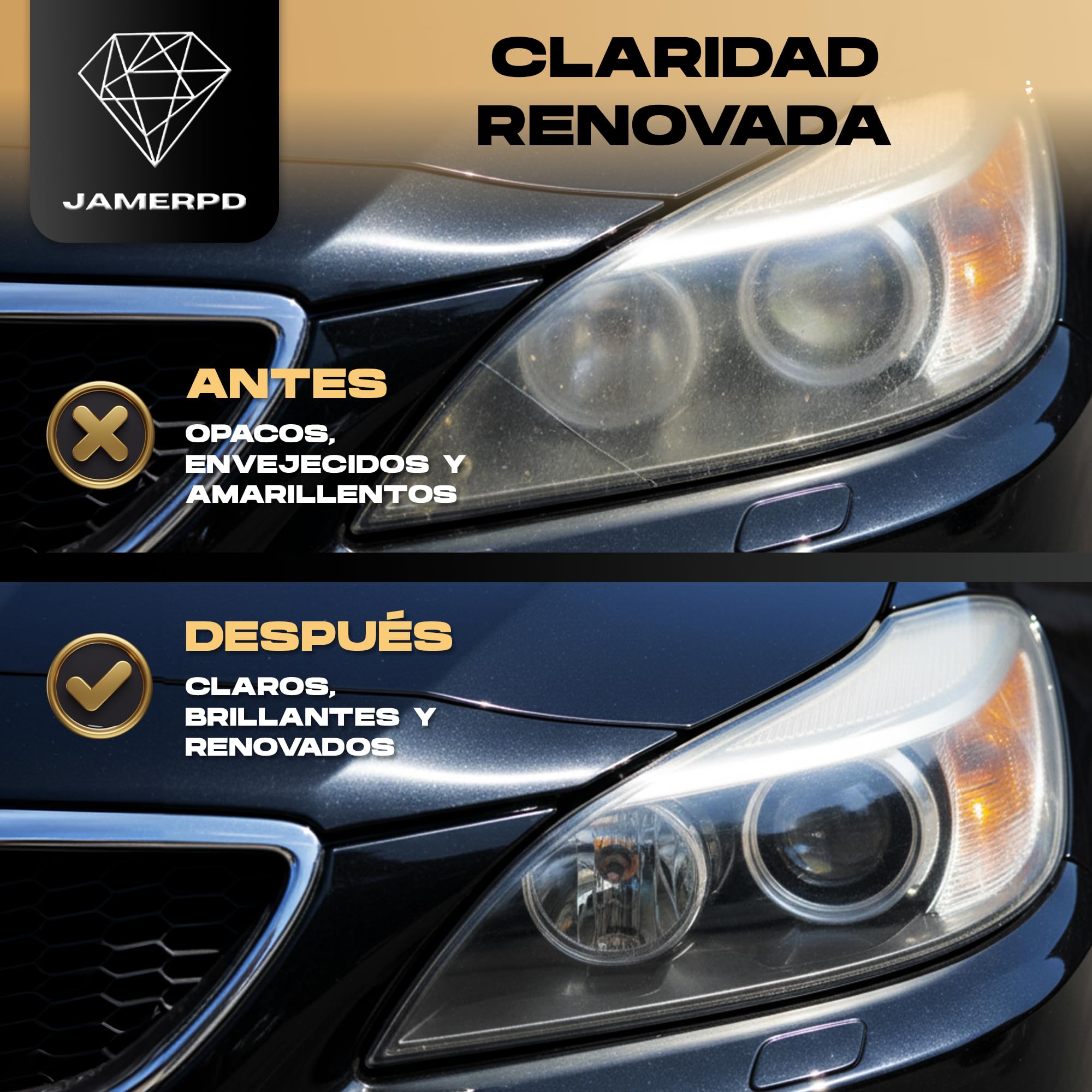 JAMERPD Pulir Faros Coche con Barniz Faros Coche - Alto Brillo y Excelente Resistencia - Adherencia sobre Plásticos - Devolviendo el Brillo y Transparencia Original de los Faros - 400 ml