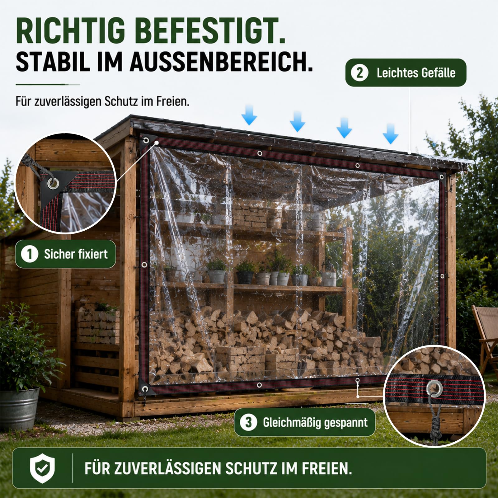Plane transparent mit Ösen, wasserdichte Abdeckplane 3x4m