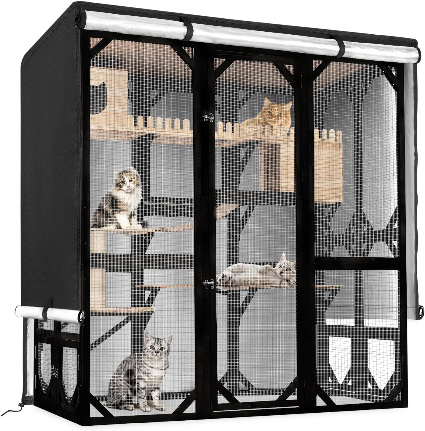 Catio Cover,37" L x 23.5" W x 50" H Cover for Catio Outdoor Cat Enclosure Waterproof, 420D Cat Cage Covers for Homey Pet Cats Cages, Outdoor Cats Enclosure Covers(Black)(Catios Not Included)