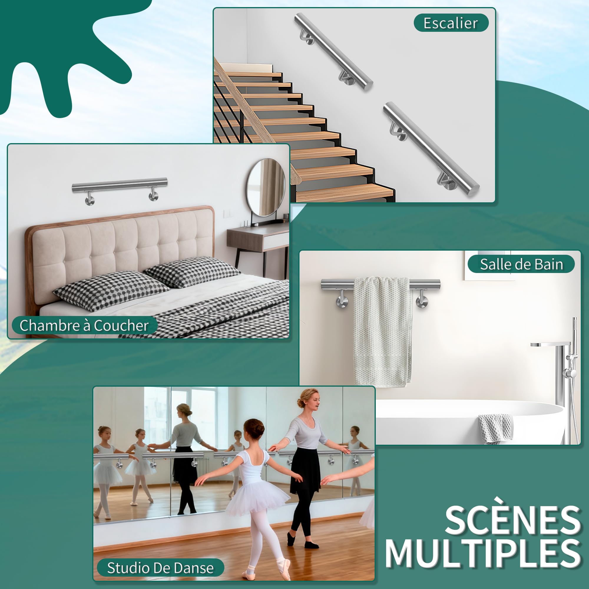 Scala in acciaio inox 50 cm parete esterna e interna antiscivolo scala di sicurezza corridoio bagno soffitta giardino