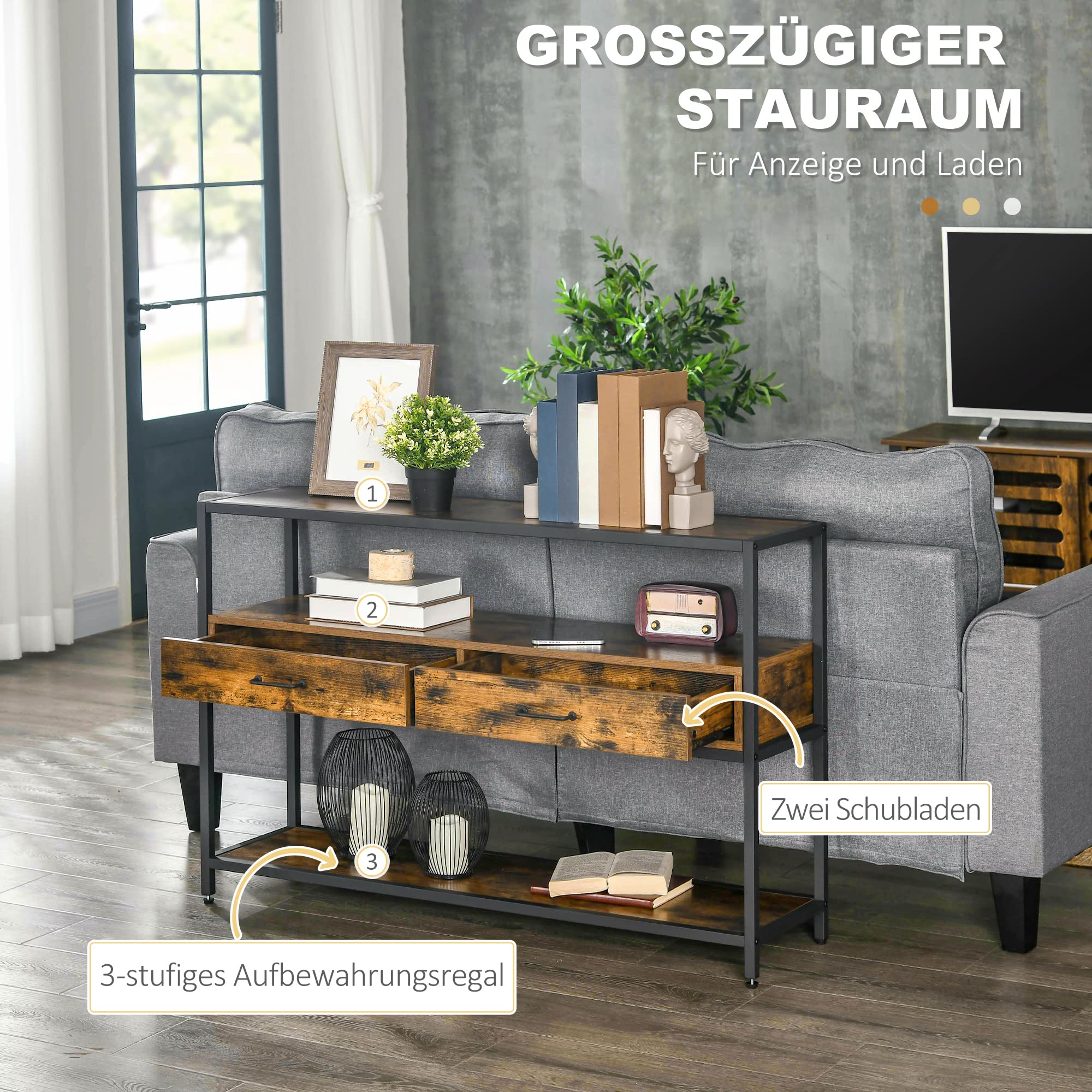 HOMCOM Consoletafel Met 2 Lades Opbergplank Hal Tafel Bij Dressoir Voor Woonkamer Hal Mdf Wit Naturel 100 X 40 X 80 Cm