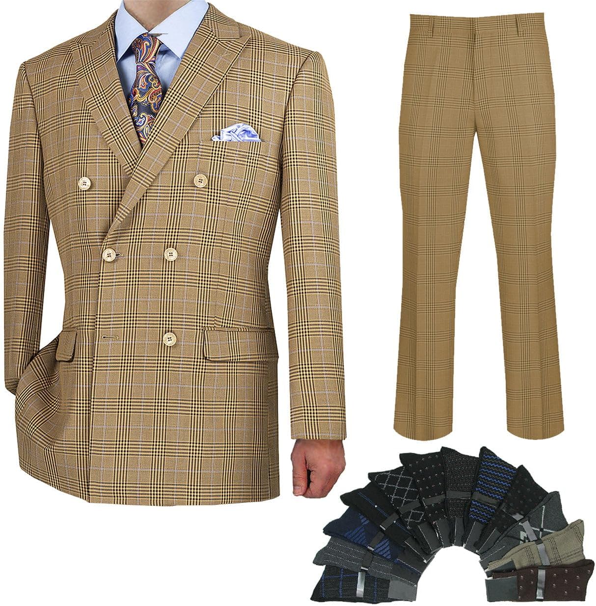 Hand Tailored 2pc Men's Glen Plaid Pattern Suit, Blazer & Pants Bonus Pair of Socks