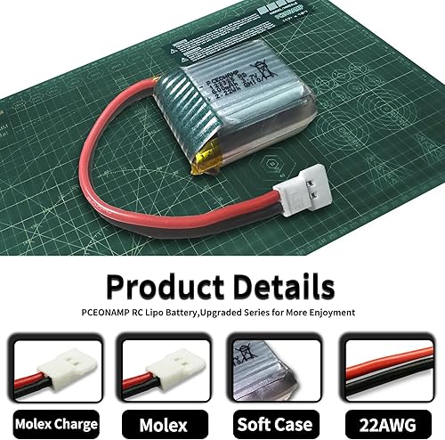 Miniatura 3 de Batería de 3.7 V 600 mAh 25C con enchufe Molex, 5 piezas Lipo batería apta para control remoto Shark y RC Boat con cargador 5 en 1