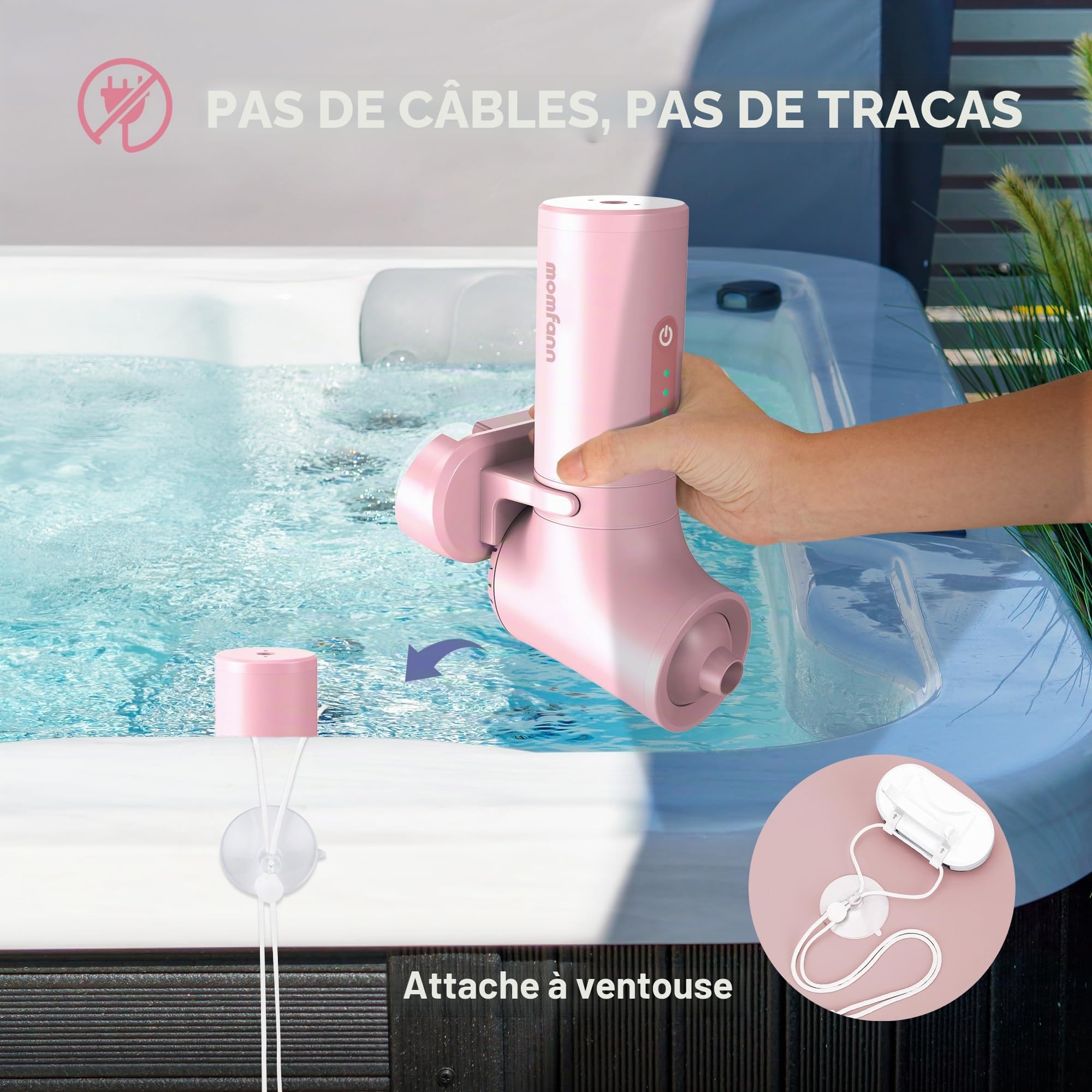 MOMFANN Jet de bain, accessoires de baignoire portables sans fil avec 3 niveaux de vitesse réglables, mode machine à bulles/jet de bain, jets de baignoire pour spa à domicile, relaxant (blanc-rose)