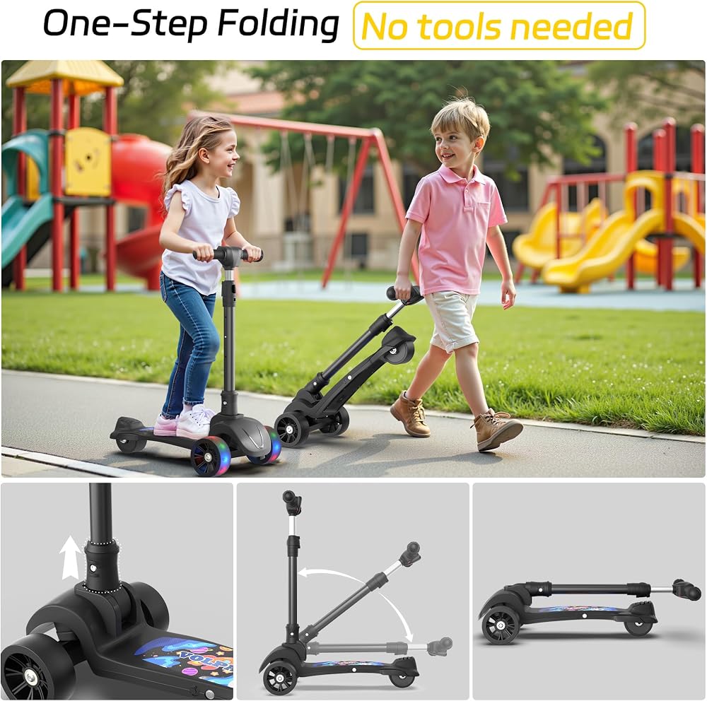 Electric Scooter for Kids, 80W Motor, 24V 62.4Wh Capacity Battery, Lighted Up Wheel, Adjustable Handlebar Height, Rear Fender Brake, Max Load 110 LBS