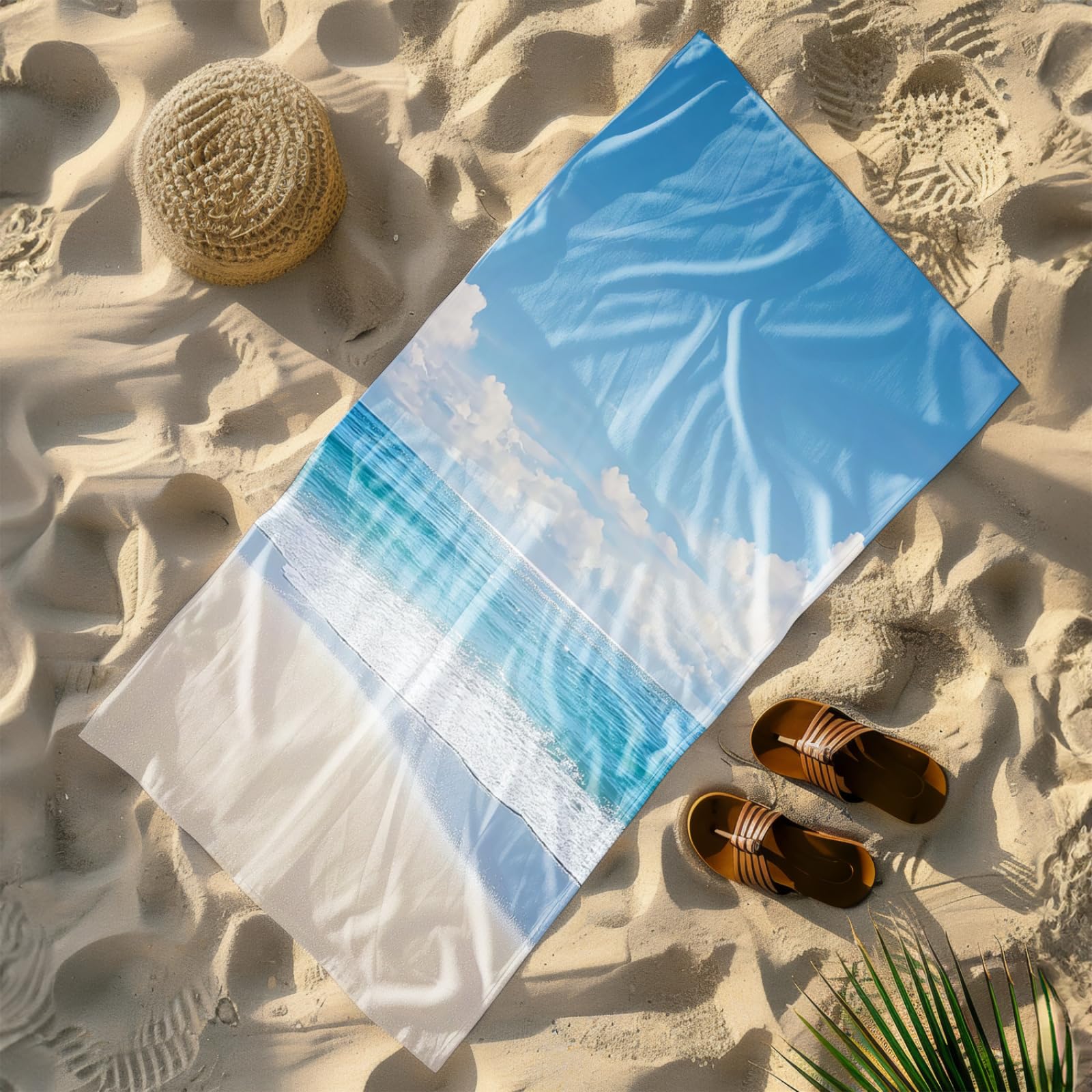 Genérico Toalla Playa 90X180 Cielo Azul Nubes Blancas Grande Toallas de Playa Microfibra Ligera Secado Rápido Sin Arena para Mujer Hombre Viajes Vacaciones Natación Camping