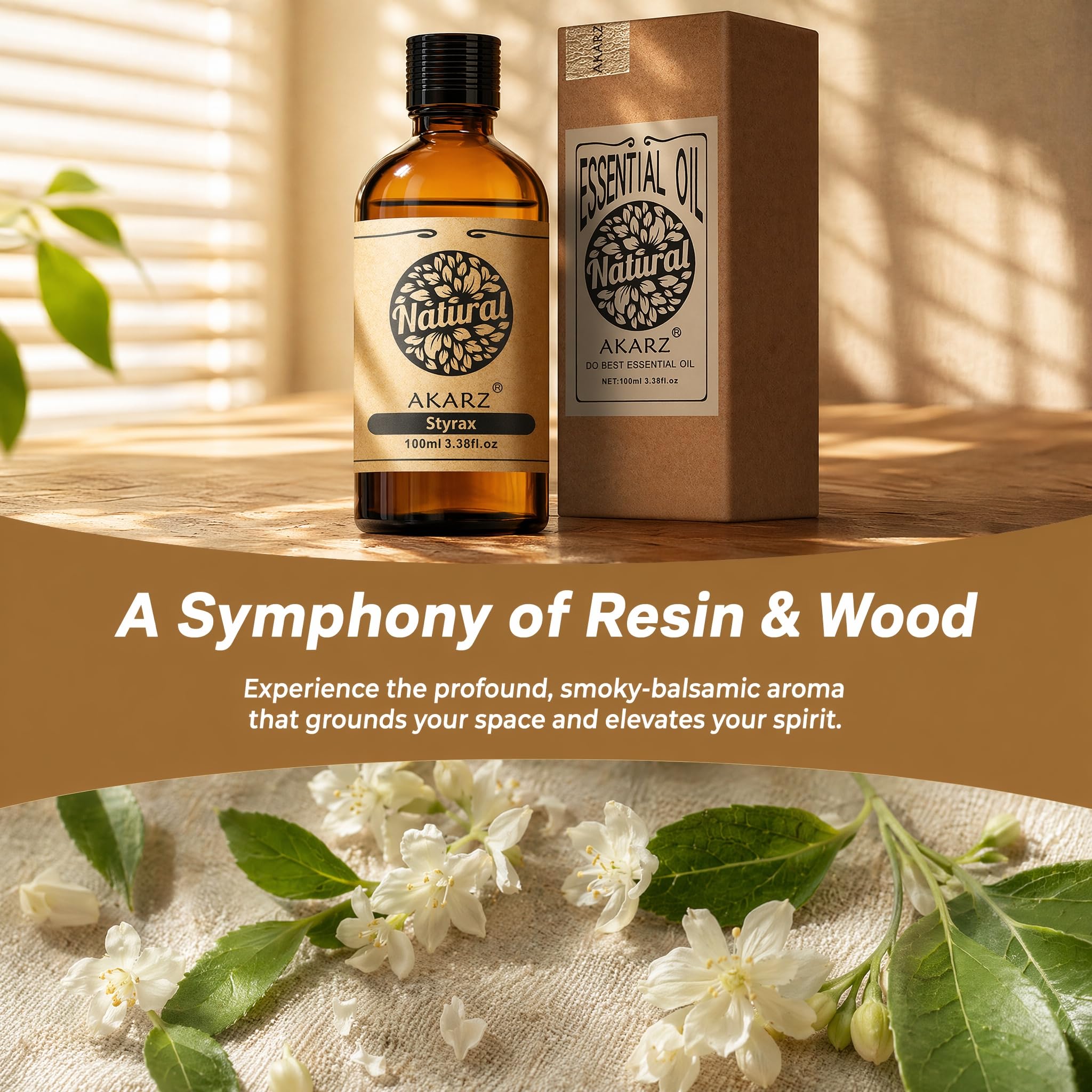 AKARZ 100ml Olejek esencjny z Styraksu - Naturalny olejek aromatyczny do dyfuzorów, lamp aromatycznych i aromatów pomieszczeń