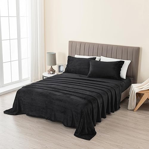 Miniatura 2 de Great Bay Home Juego de sábanas de 4 piezas de terciopelo de felpa de microforro polar tamaño King  Sábanas de lujo de microfelpa que no forman