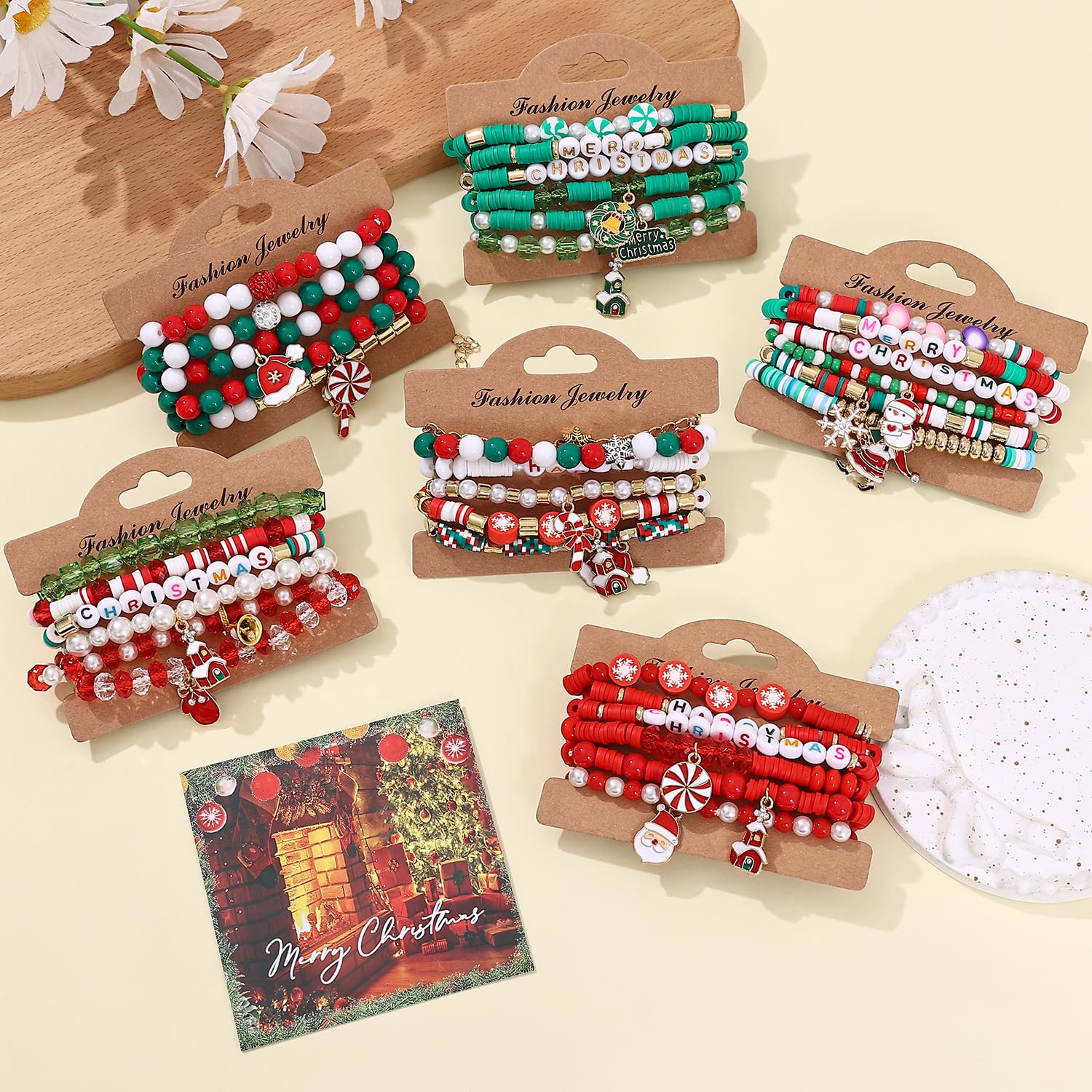 36 Pcs Holiday Heishi Surfer Bracelets for Women Bulk Easter Mother's Day Christmas St. Patrick's Day Mardi Gras Bracelet Stackable Stretch Friendship Bracelets Set
