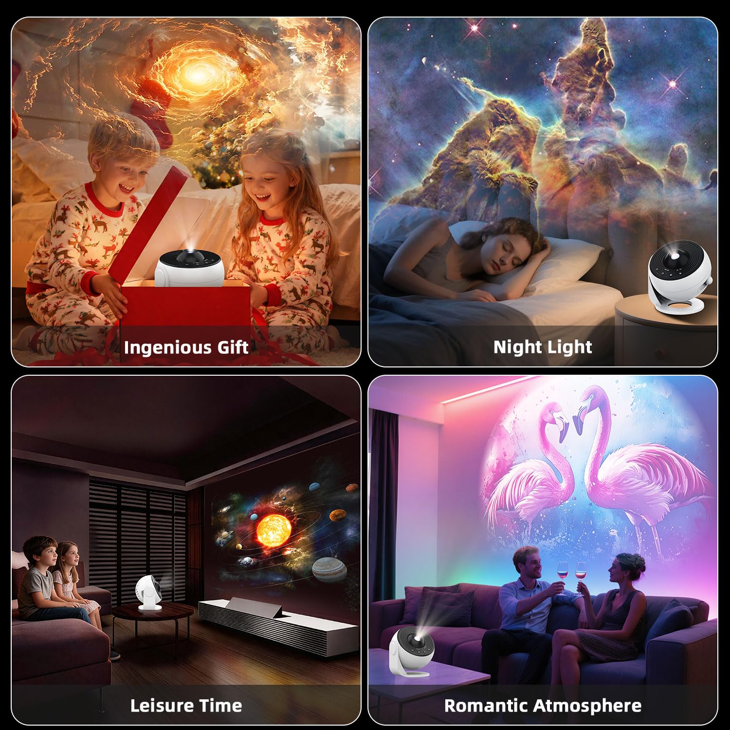 Proiettore Galaxy Pro per camera da letto, proiettore Rusoso Star, 4 K sostituibili, 25 dischi HD Galaxy, rotazione a 360° con timer, luce notturna silenziosa, per camera da letto, luce notturna per