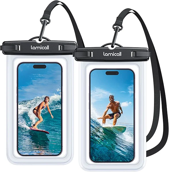 Lamicall Waterproof Phone Pouch Case - [2 Pack][Easy Lock & Heavy Duty] IPX8 Water Proof Cell Phone Dry Bag for Beach, Protector for iPhone 17 16 15 14 13 12 11 Pro Max Plus Air, Galaxy S25 S24, 4-7"