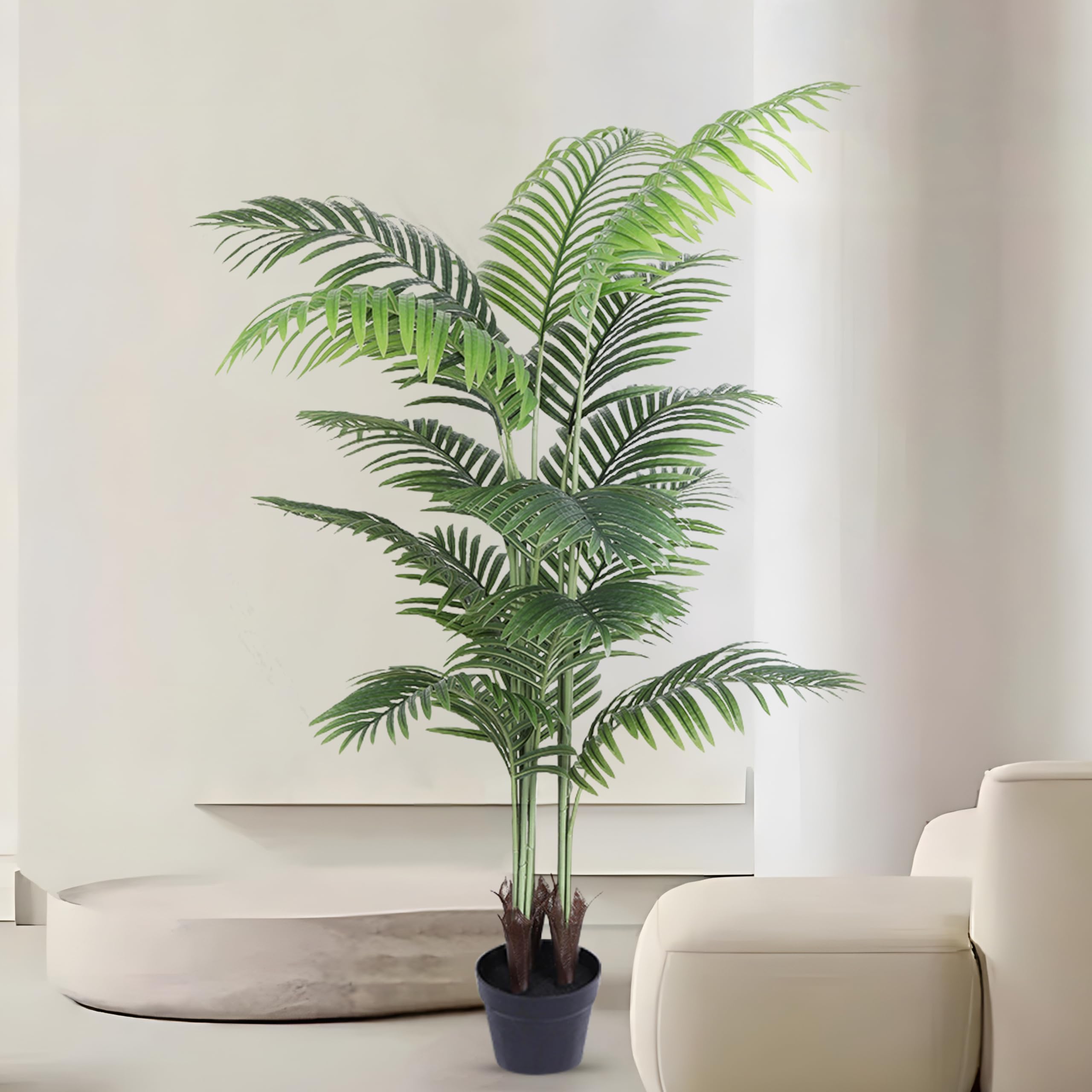 Artificial Palm Tree 5FT Fake Plants with Black Planter Tall Fake Palm Tree Potted Faux Tropical Floor Plant for Home Office Living Room Decor