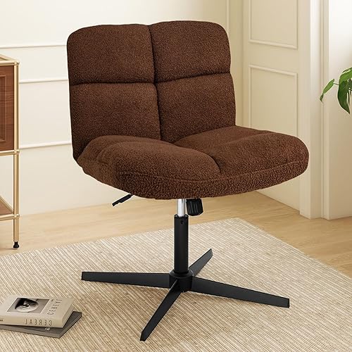 Miniatura 10 de Giantex Silla cruzada de piel sintética, silla de escritorio de oficina sin brazos cruzados, sin ruedas, altura ajustable, silla giratoria para