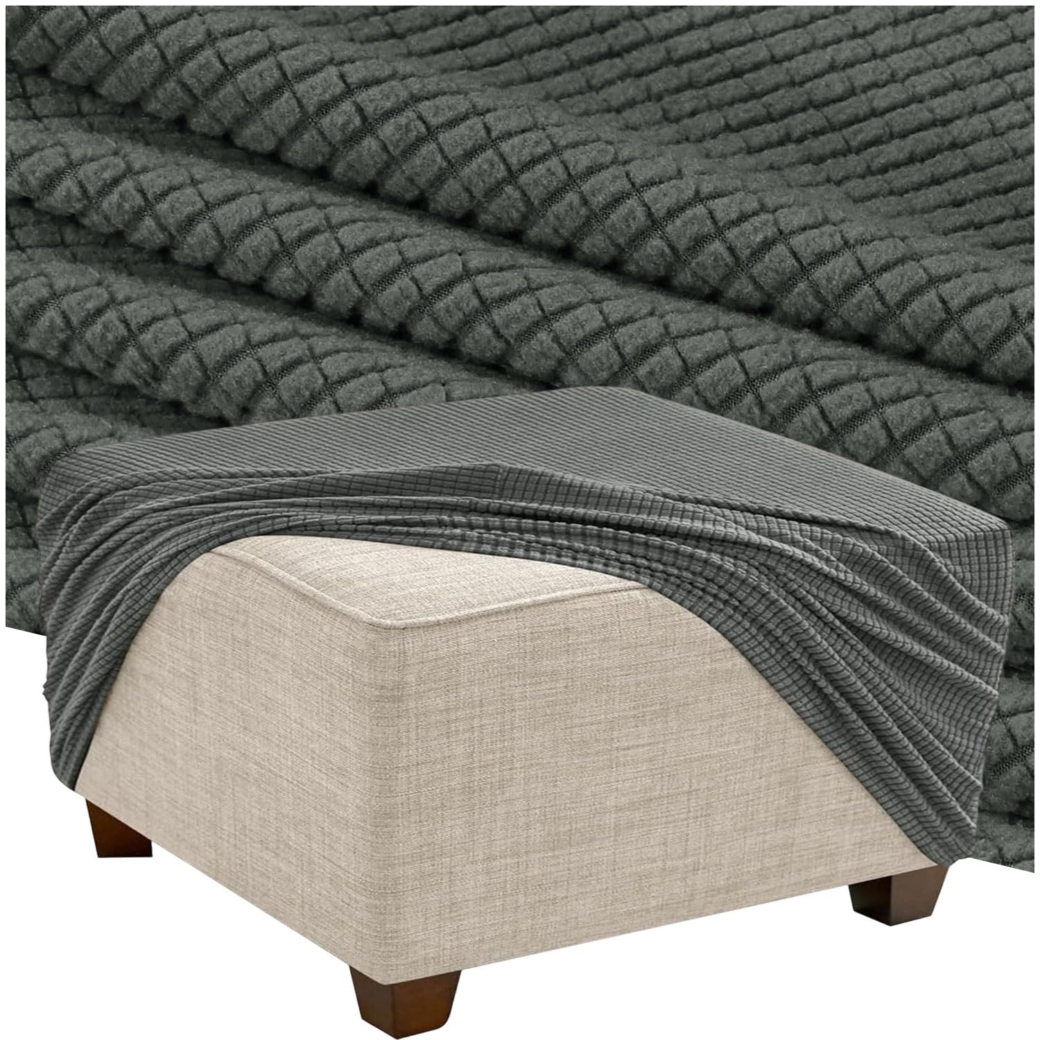 HKJGNH Square Ottoman Slipcover, Stretch Soft Thick Footstool Protector, Elastic Bottom Furniture Cover, Removable Washable Protector for Living Room(F1,65x65cm/26x26in)