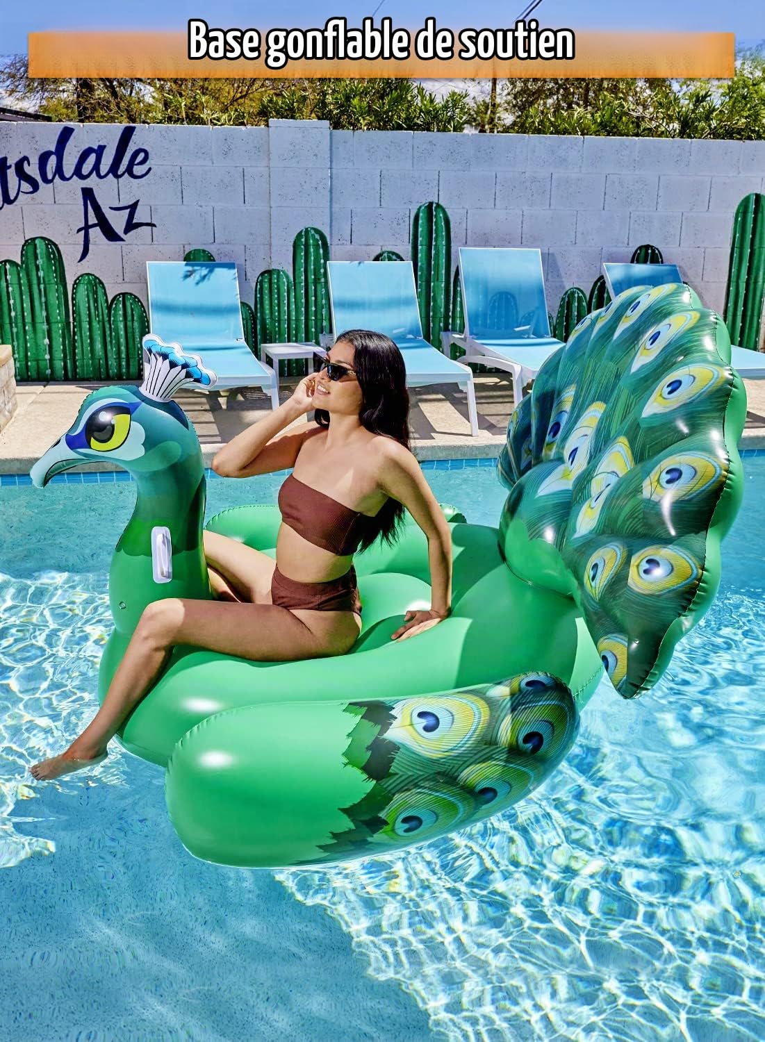 JOYIN Flotteur de piscine gonflable en forme de paon – Flotteurs de plage géants amusants, décorations de fête de piscine, taille adulte, animal gonflable d'été, radeau de piscine, jouets de salon
