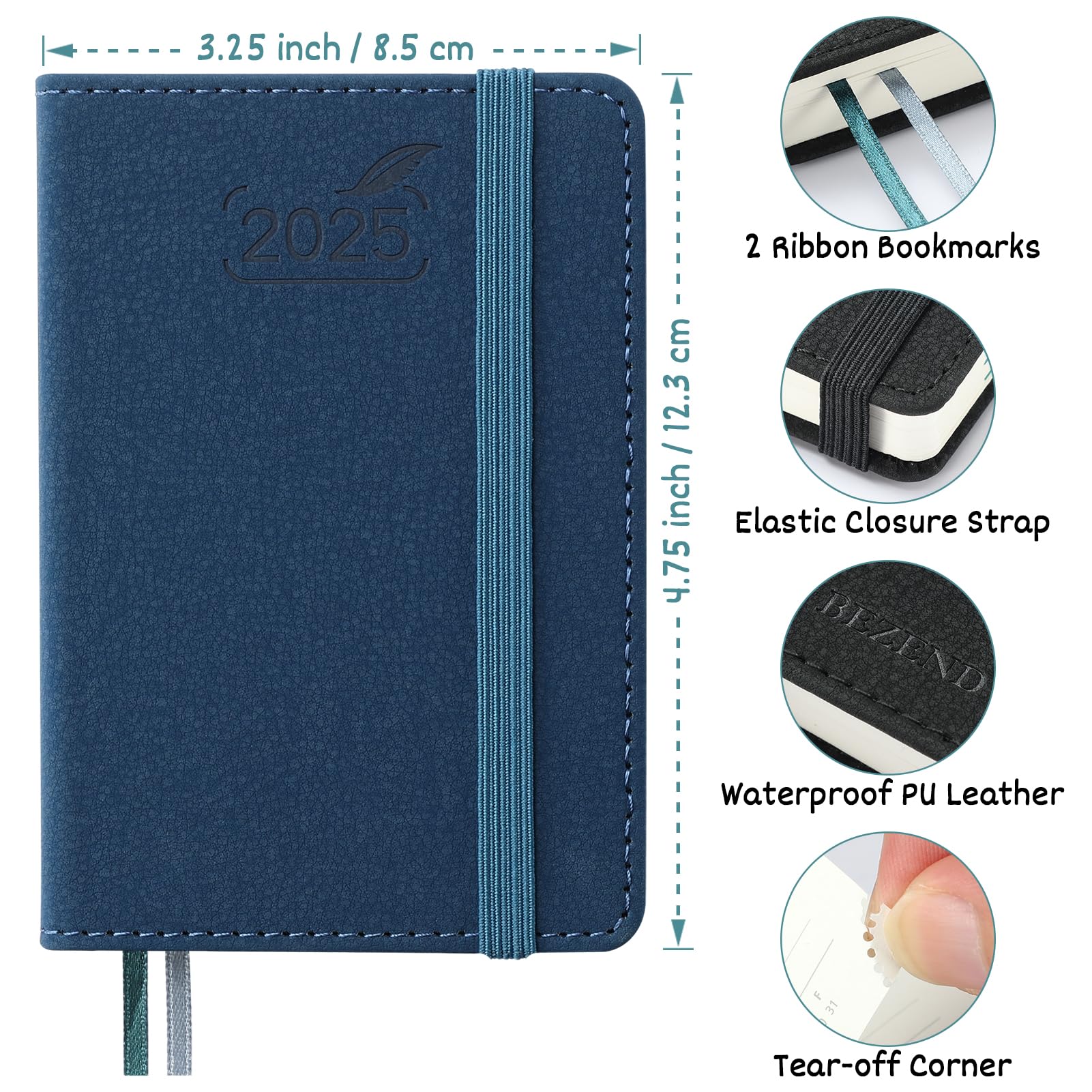 Idena 11155 - Agenda De Poche DIN A7 2025, 1 Semaine Sur 2 Pages, Agenda Avec Couverture Balaton En Bleu Et Perforation En Coin