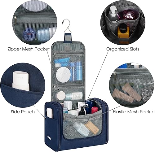 Miniatura 27 de WANDF Neceser colgante grande para viaje, organizador de maquillaje cosmético, resistente al agua, bolsa de baño para mujeres y hombres (negro)