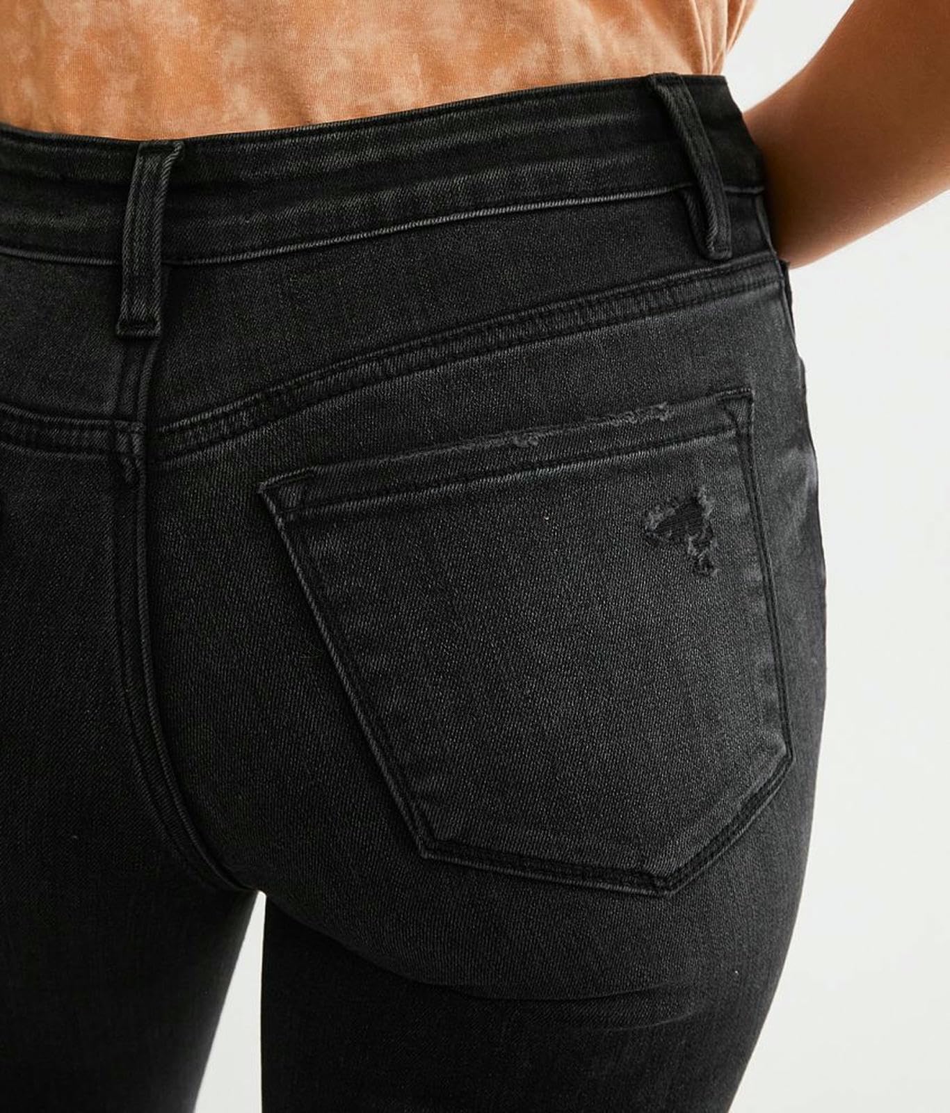 Jeans Donna Women's High-Rise Frayed Hem Cropped Slimbell-Bottom Pantaloni alla Moda Donne Stretch Skinny Jeans-Nero-XL