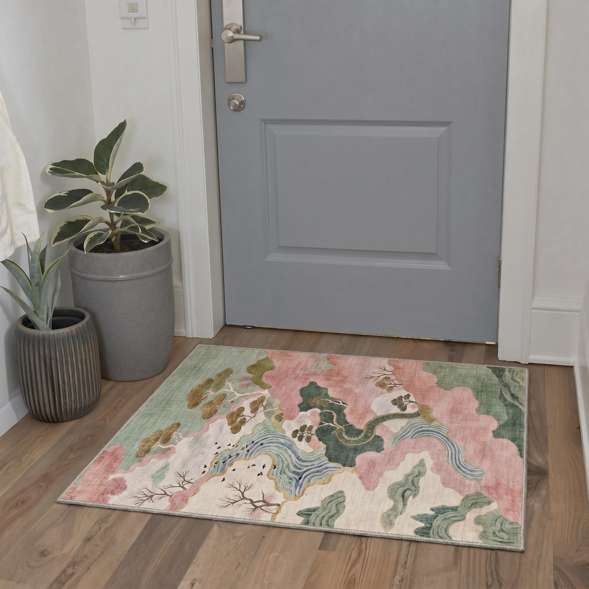 BEIMO 2x3 Area Rugs for Entryway, Sage Pink Washable Abstract Rug