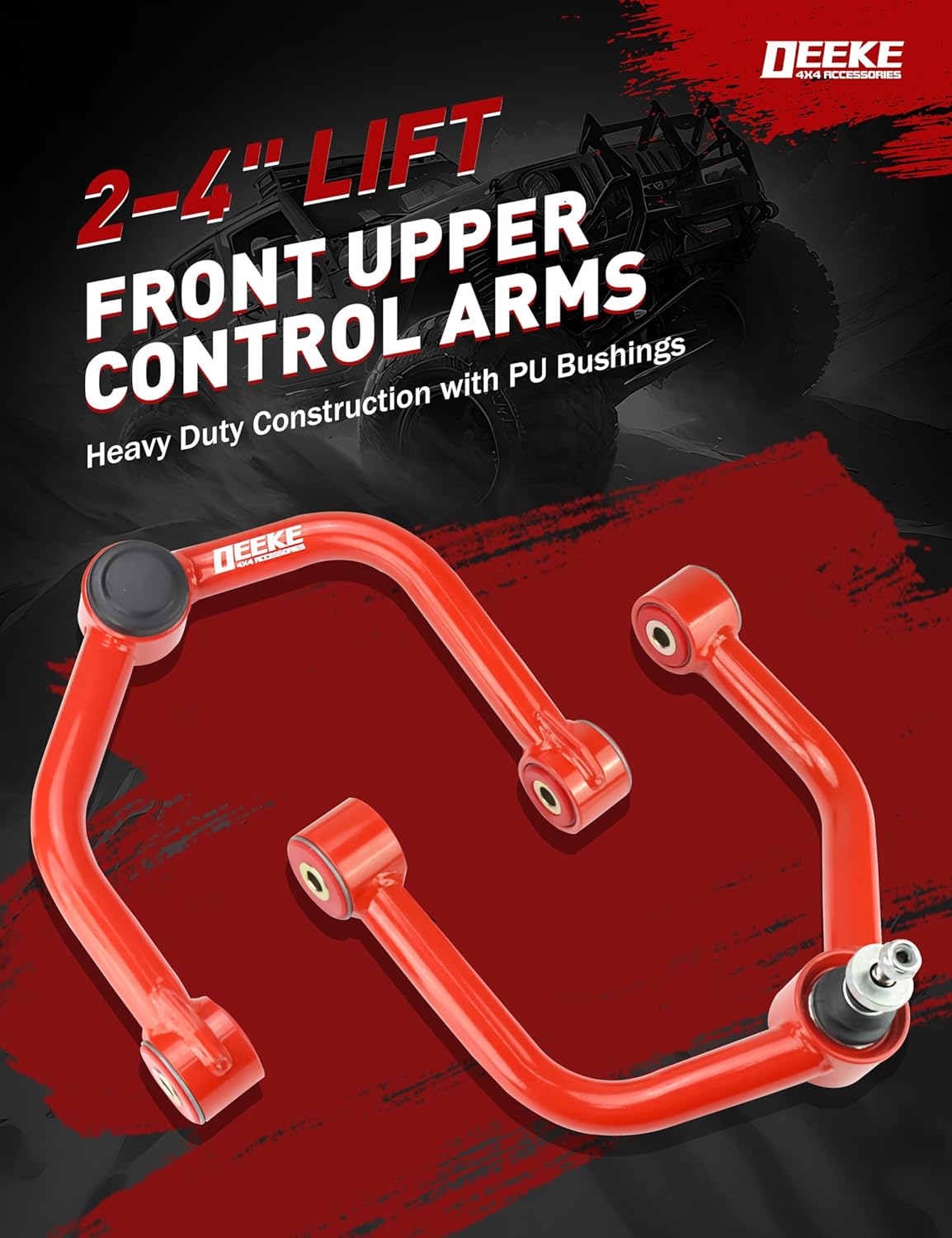 2-4" Lift Front Upper Control Arms for 2004-2023 Nissan Titan.2005-2019 Nissan Armada, Heavy Duty Suspension Arms with Pre-Installed PU Bushings, Red(2PCS)