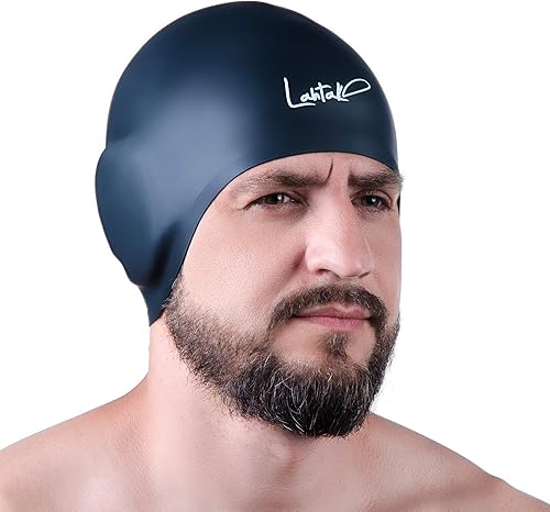 Miniatura 22 de Gorras de natación 3D – Gorra de natación con protección para los oídos para mujeres y hombres – Silicona, impermeable – Se adapta a cabello largo