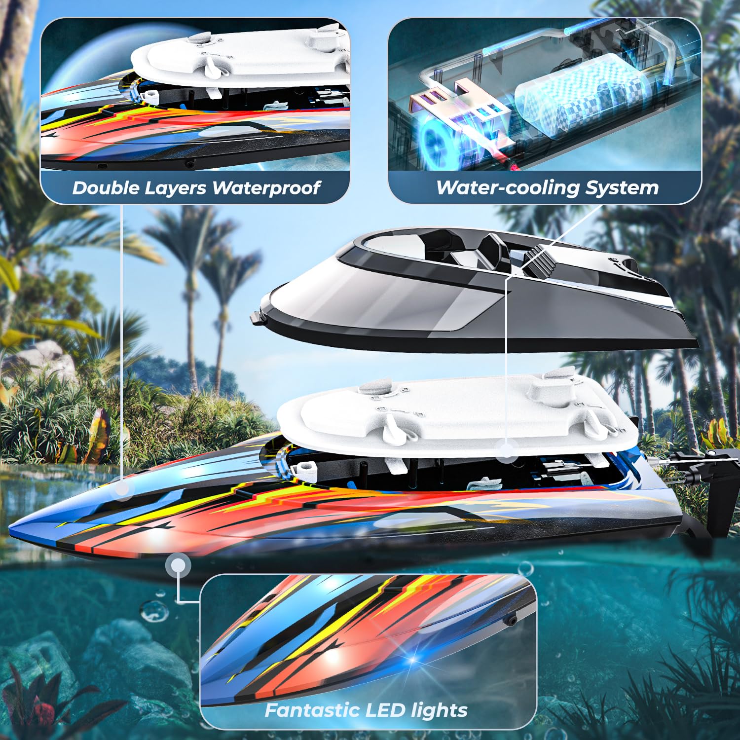 BEZGAR Remote Control Boat, 2 Pack12 inch RC Boat with Case– Auto-Flip, 30 KPH Fast Speed, 8-Shaped Mode & LED Lights – Waterproof Racing Boats for Pools, Lakes, Oceans (Adults & Teens)