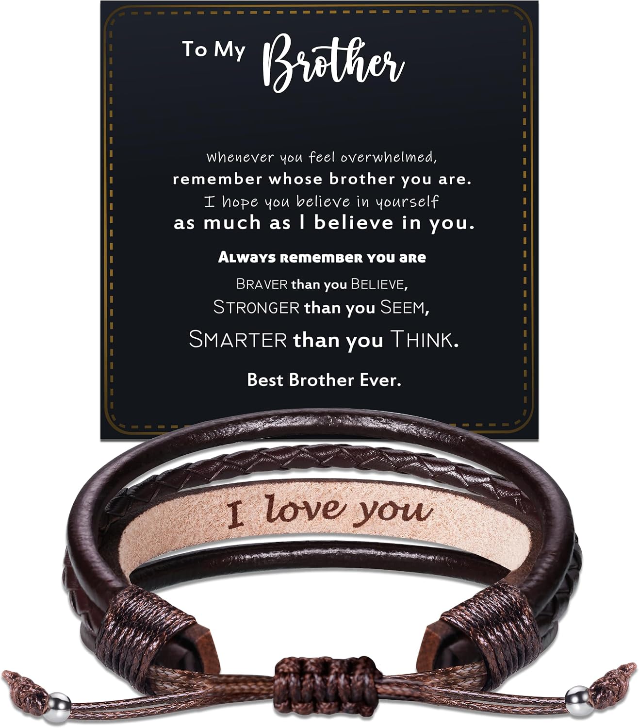 Btysun Father s Day Gift Ideas, Graduation Gifts for Men Him Teen Stocking Stuffers Mens Leather Bracelet Boyfriend Son Adjustable Brown Mens Jewelry with Inspirational Message