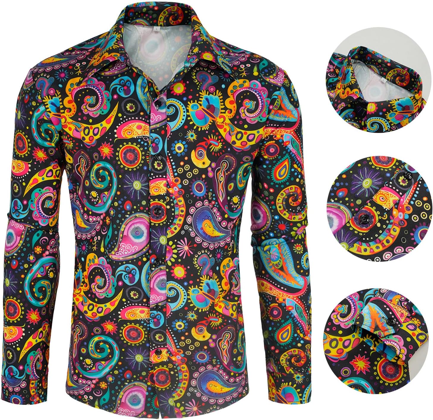 70s Outfits for Men 6 Pcs Disco Outfit Retro Costume with Bell Bottom Pants - Image 5