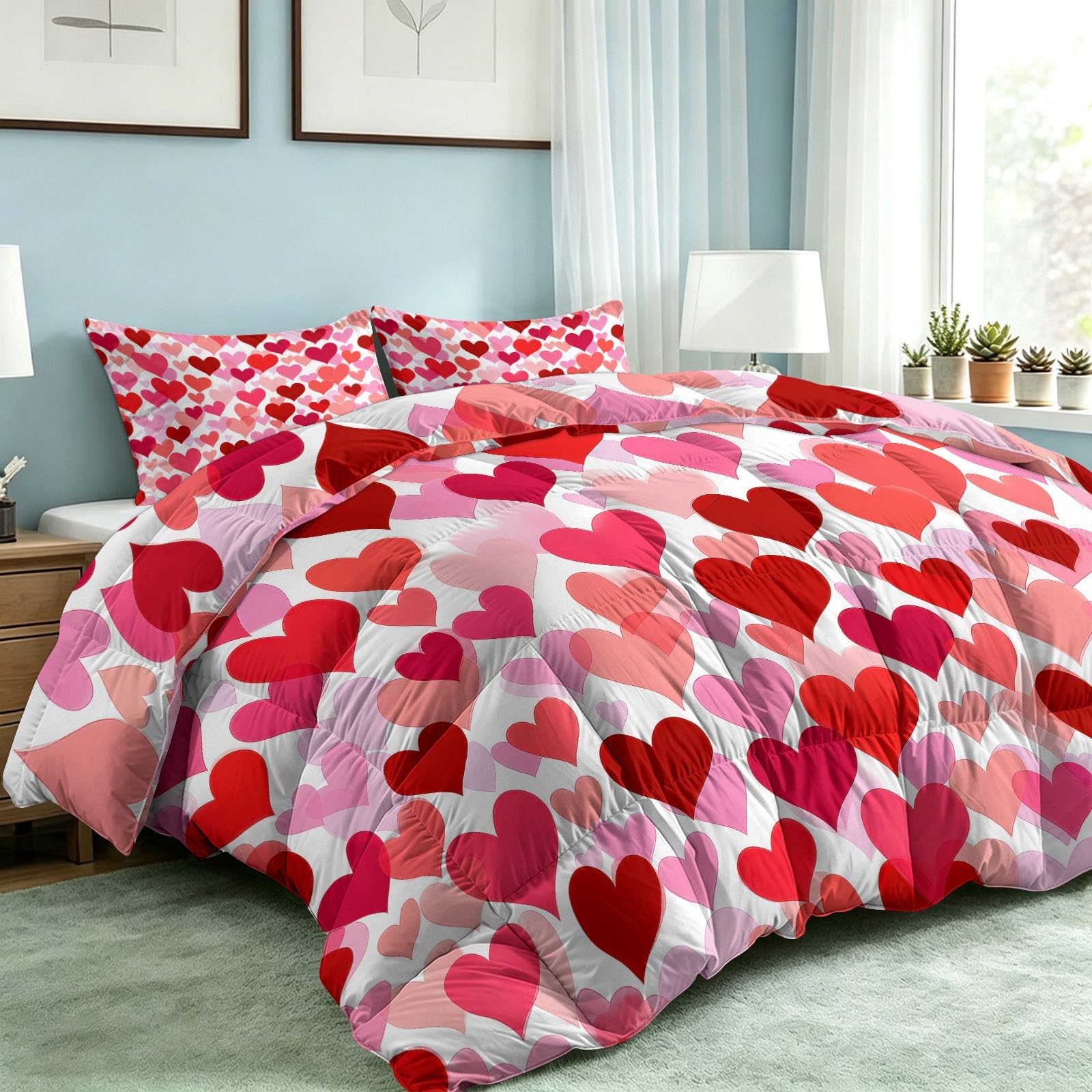 Bettdecke ohne Bezug 135x200 cm White Minimalist Flat Vector Style Antiallergisch Leichtsteppbett & Ganzjahresdecke - Waschbar mit 2 Kissenbezügen Heart Pink Tone Weiche und Atmungsaktive Wende