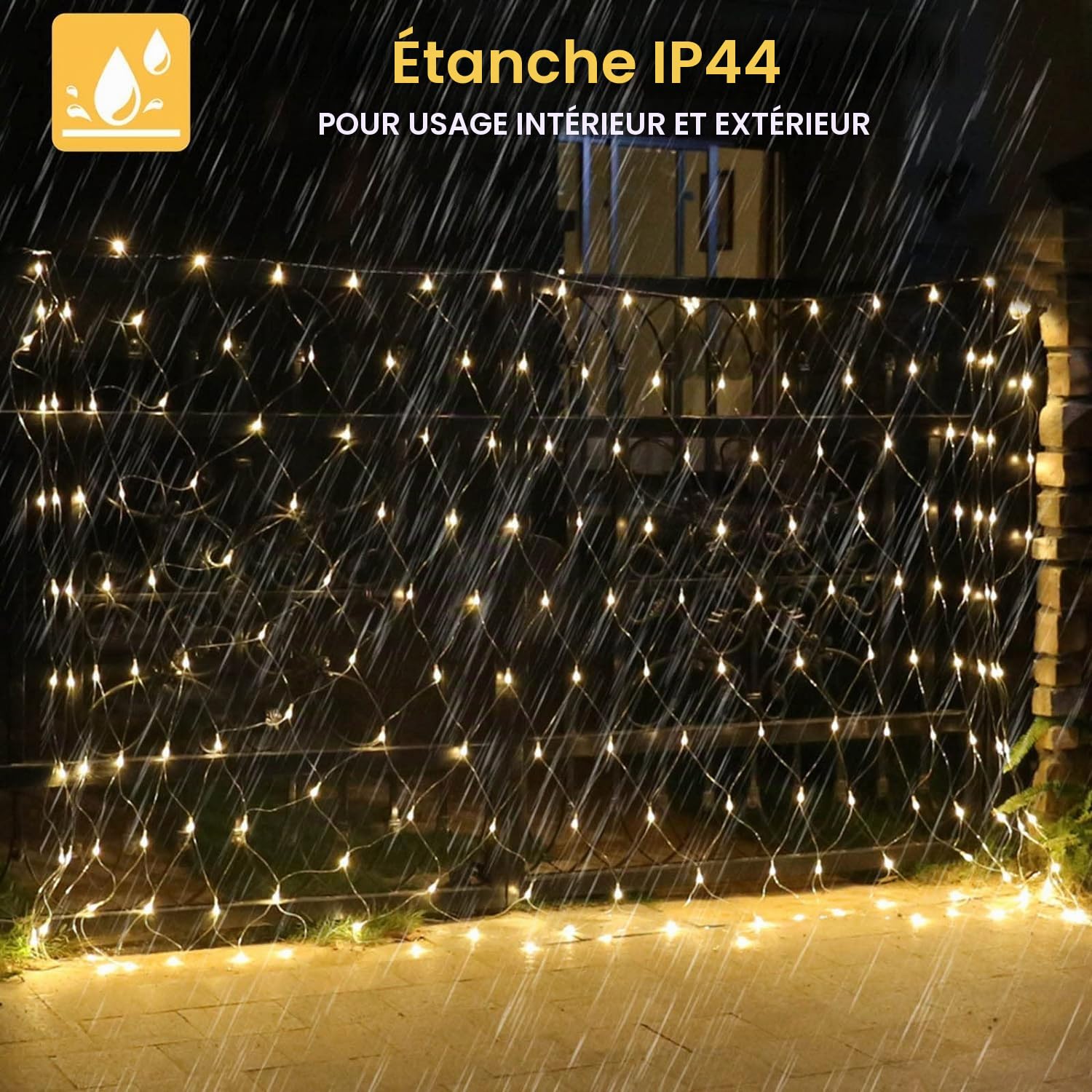 Guirlande Lumineuses Filet, LED Filet Lumineux Extérieure 8 Modes, IP44 Étanche Extérieure pour Chambre Noël Mariage Soirée Maison Jardin (6x4M 627 LED, Blanc Chaud)(Size:6m*4m)