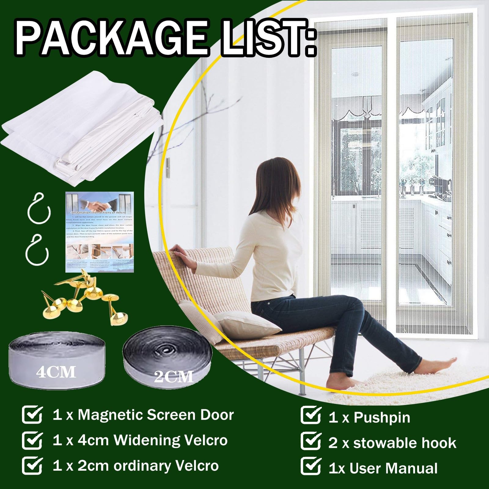 Zanzariera Magnetica 206 x 215 cm Chiusura Automatica Traspirante Facile da Installare Anti Zanzare Insetti Zanzariera con Magneti in Vetroresina per Balcone Soggiorno, Bianco