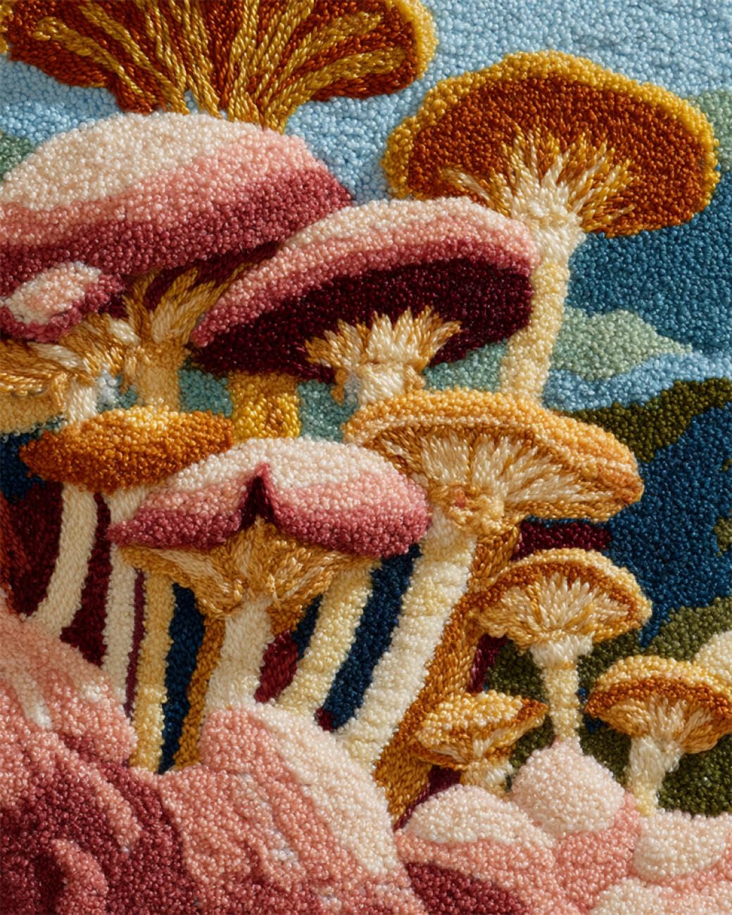 AMBATTERY Tapestry Kit Cartoon Mushroom Cross Stitch Rug Making Kit，Carpet Crochet Kits Embroidery Set Needlework Crafts for Home Decor 21x29in